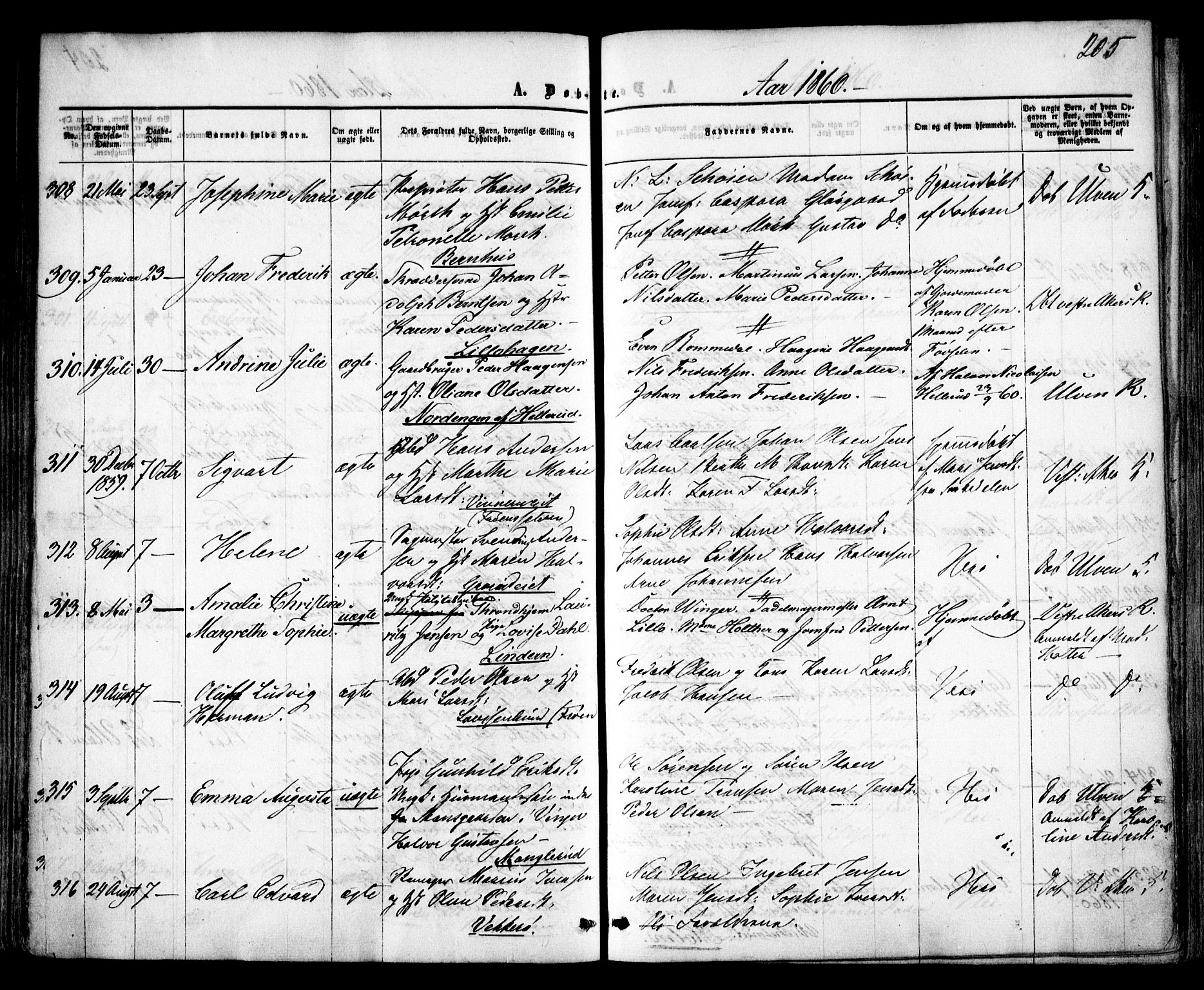 Vestre Aker prestekontor Kirkebøker, AV/SAO-A-10025/F/Fa/L0003: Ministerialbok nr. 3, 1857-1868, s. 205