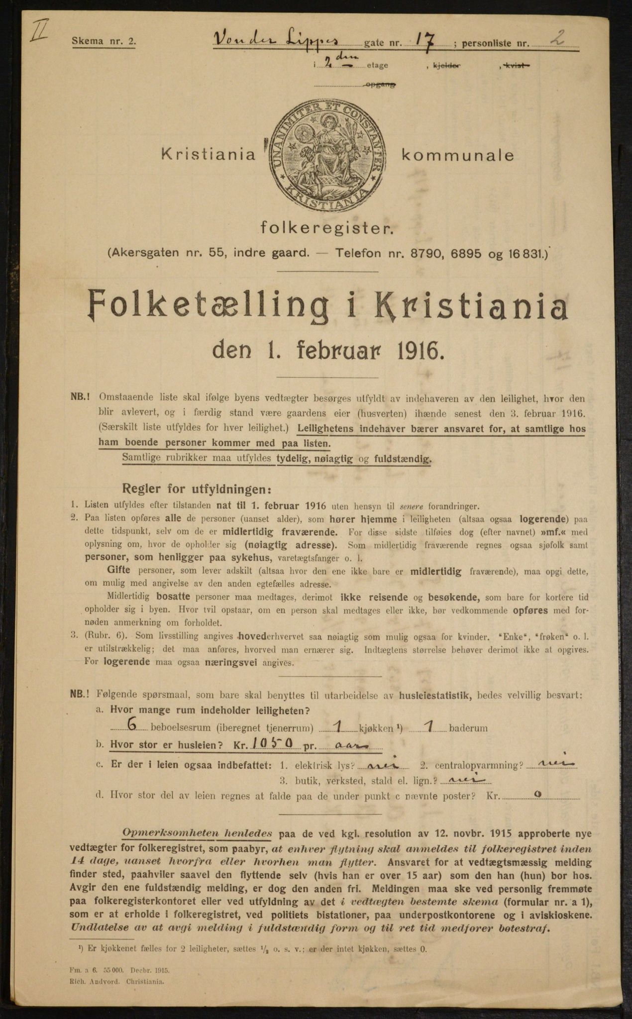 OBA, Kommunal folketelling 1.2.1916 for Kristiania, 1916, s. 129052