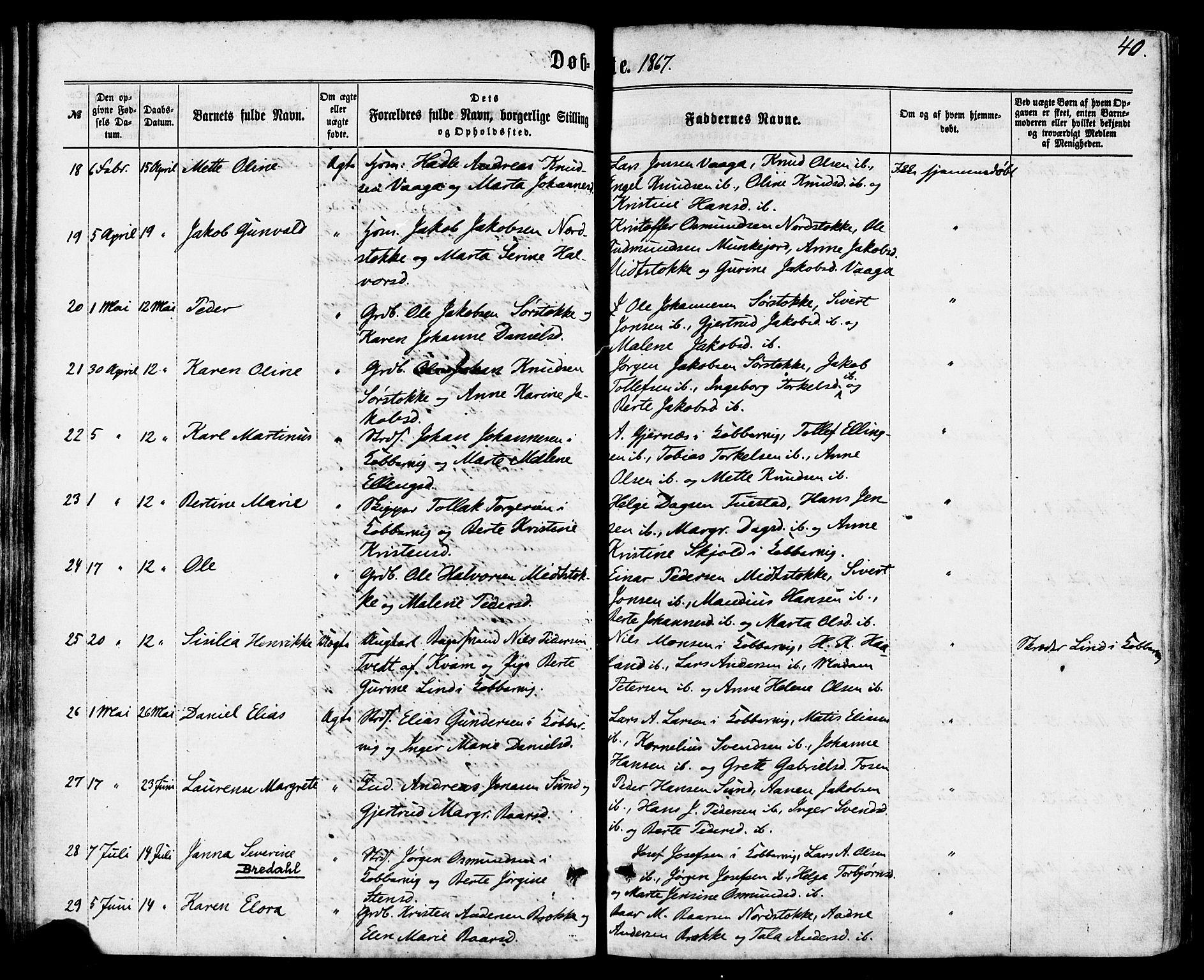 Avaldsnes sokneprestkontor, AV/SAST-A -101851/H/Ha/Haa/L0011: Ministerialbok nr. A 11, 1861-1880, s. 40