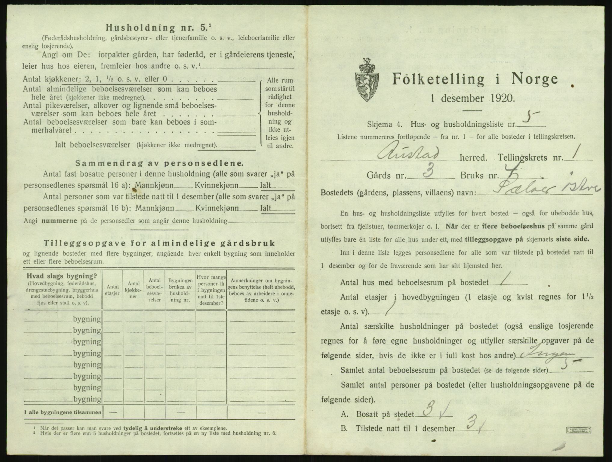 SAK, Folketelling 1920 for 1031 Austad herred, 1920, s. 47
