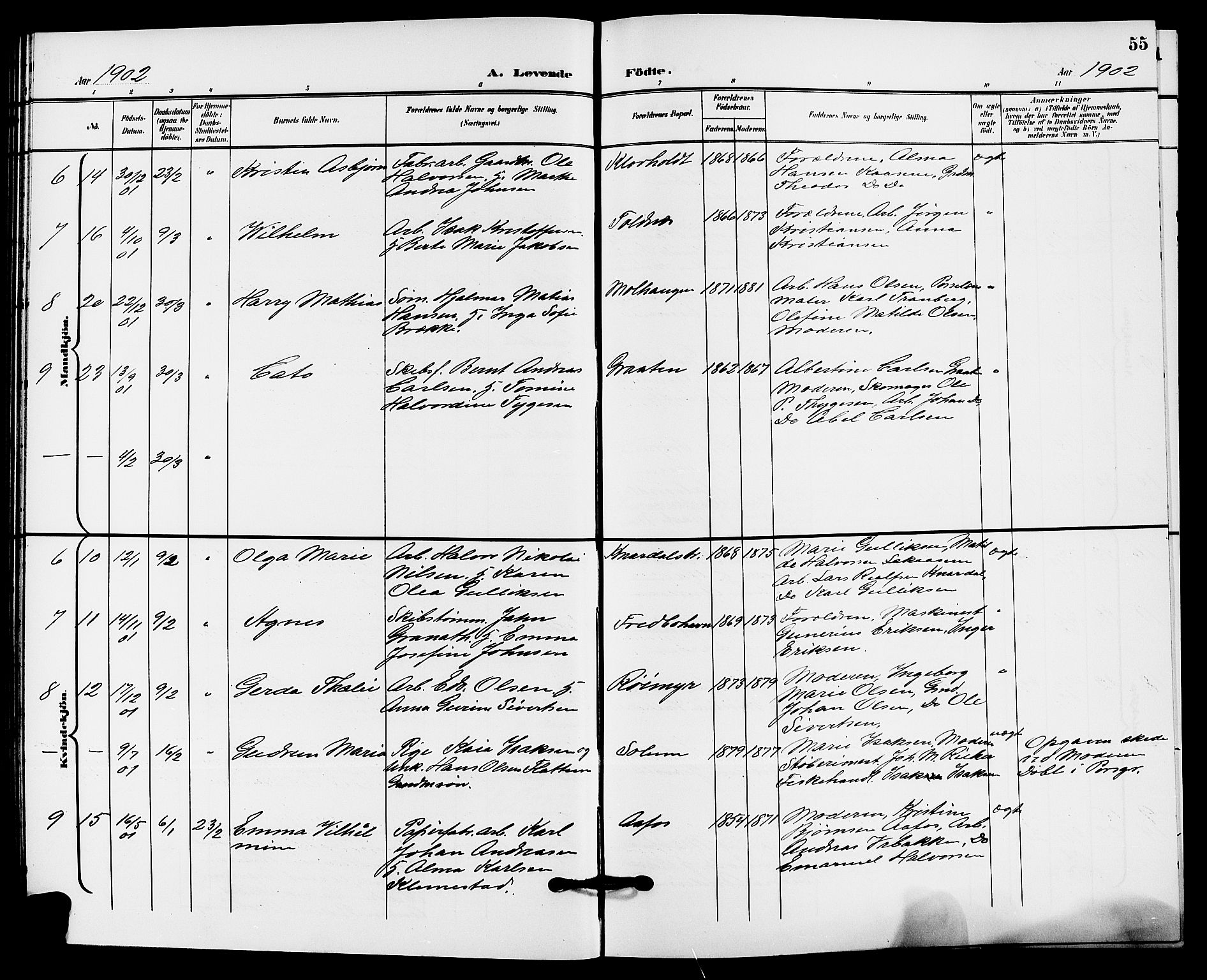 Solum kirkebøker, AV/SAKO-A-306/G/Ga/L0008: Klokkerbok nr. I 8, 1898-1909, s. 55