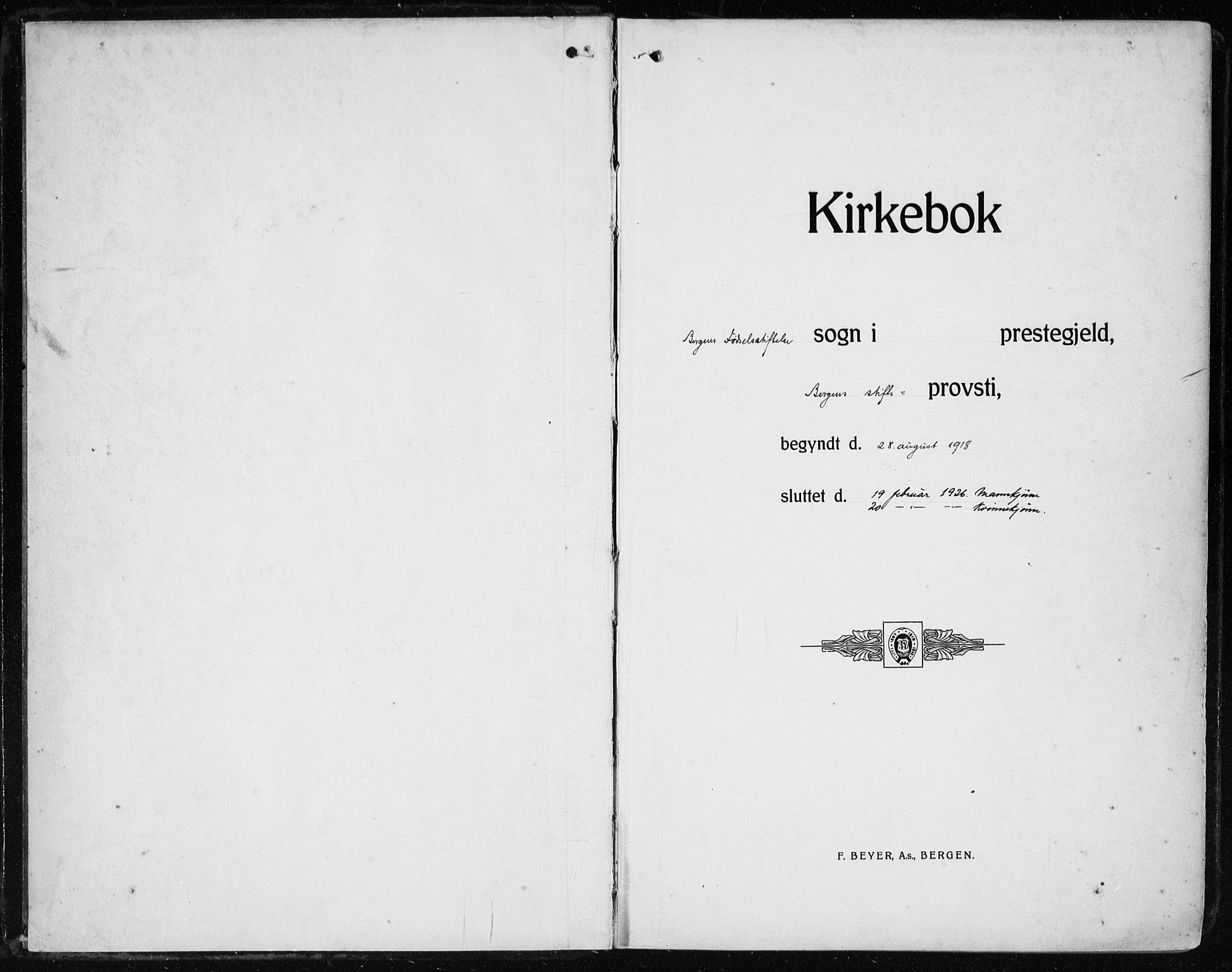 Fødselsstiftelsens sokneprestembete*, SAB/-: Ministerialbok nr. A 5, 1918-1926