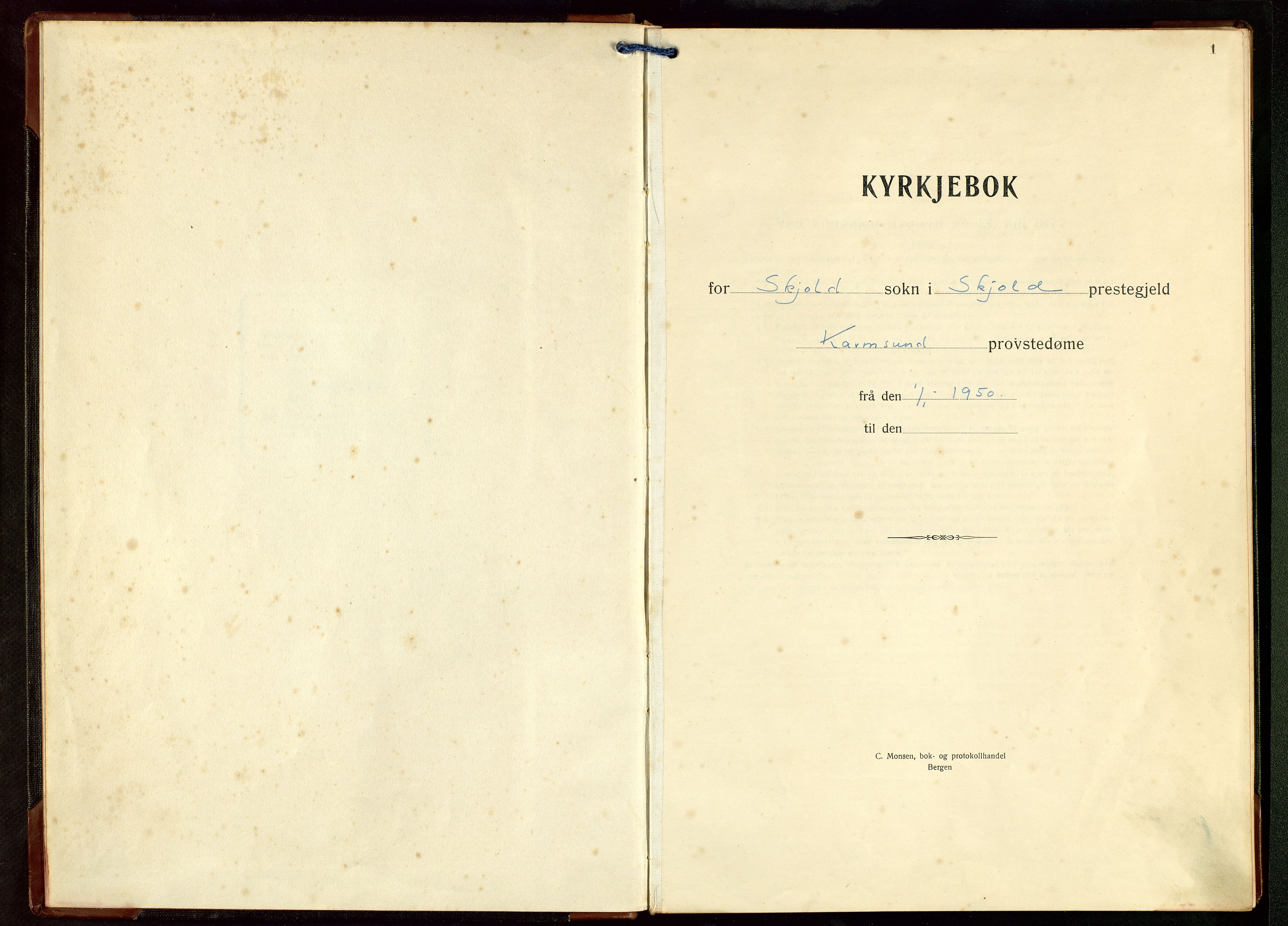 Skjold sokneprestkontor, SAST/A-101847/H/Ha/Hab/L0013: Klokkerbok nr. B 13, 1949-1969, s. 1