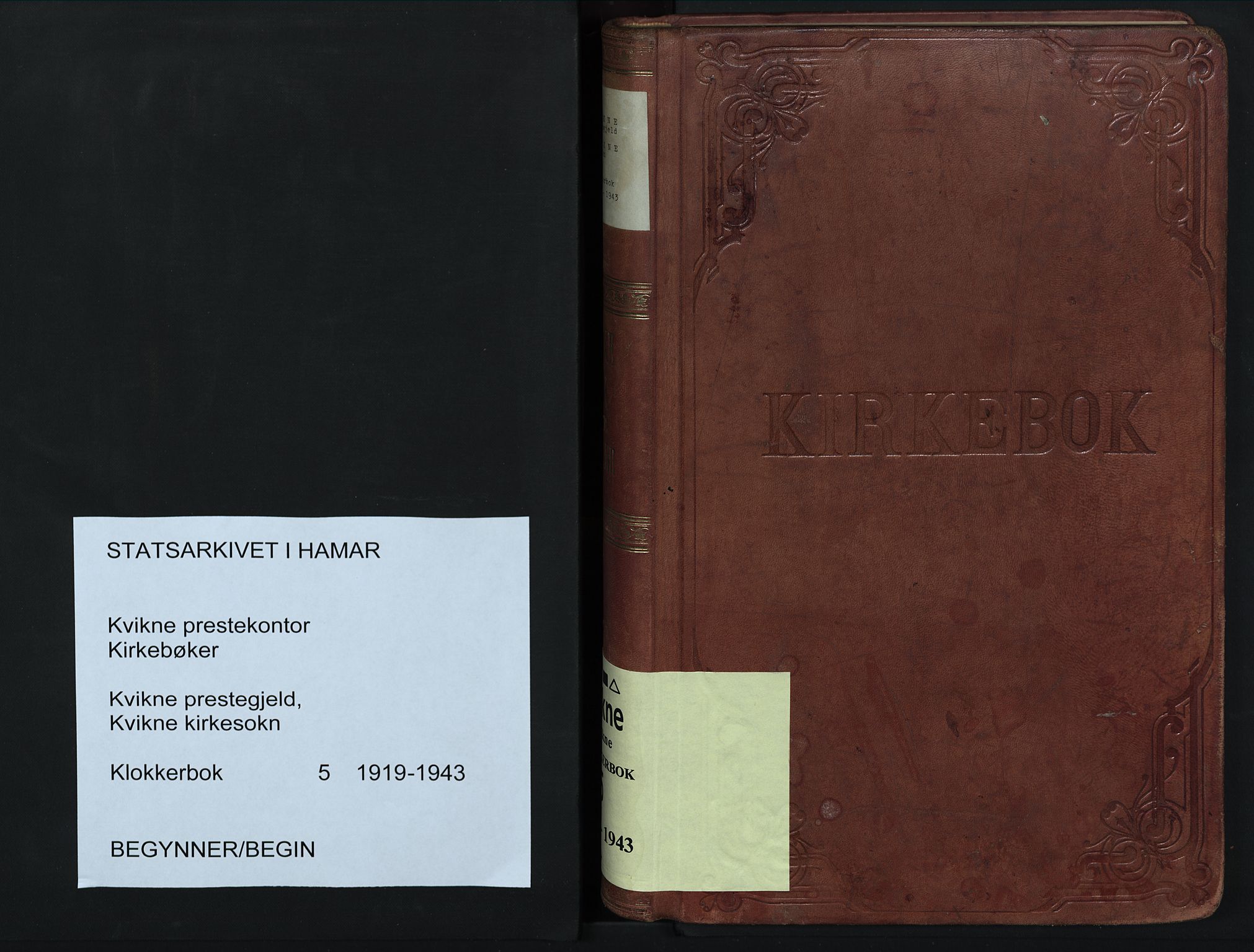 Kvikne prestekontor, SAH/PREST-064/H/Ha/Hab/L0005: Klokkerbok nr. 5, 1919-1943