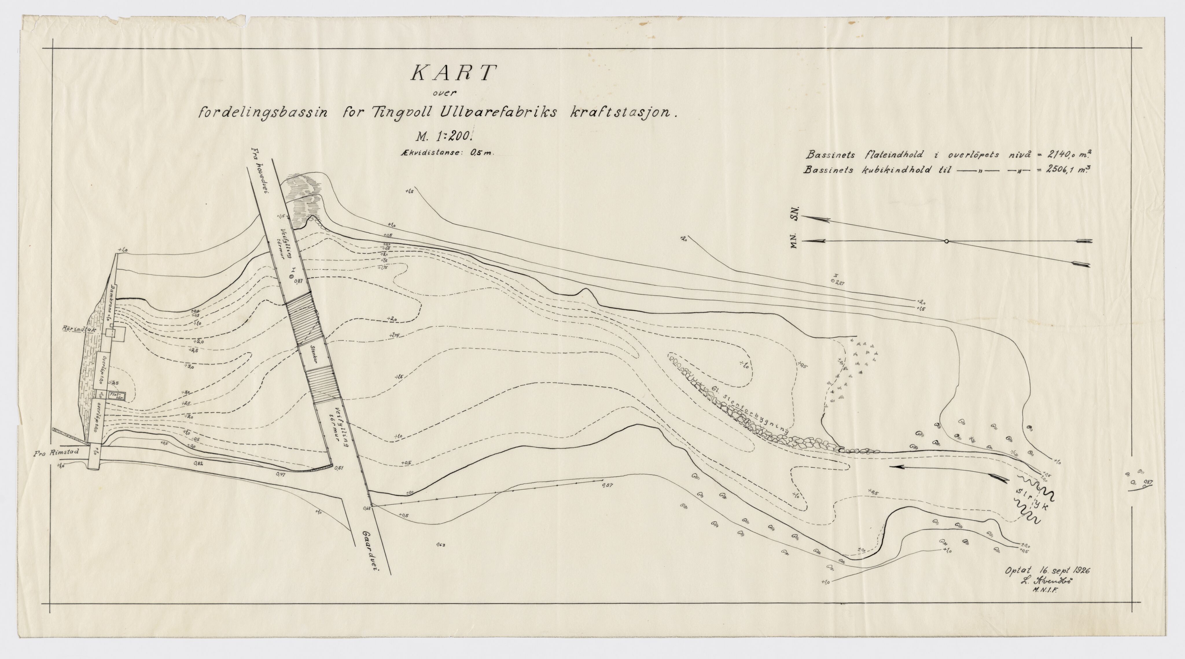 Tingvoll Ullvarefabrikk, IKAM/P-00482/T/Ta/L0014: Kart over fordelingsbassin ved kraftstasjonen, 1926