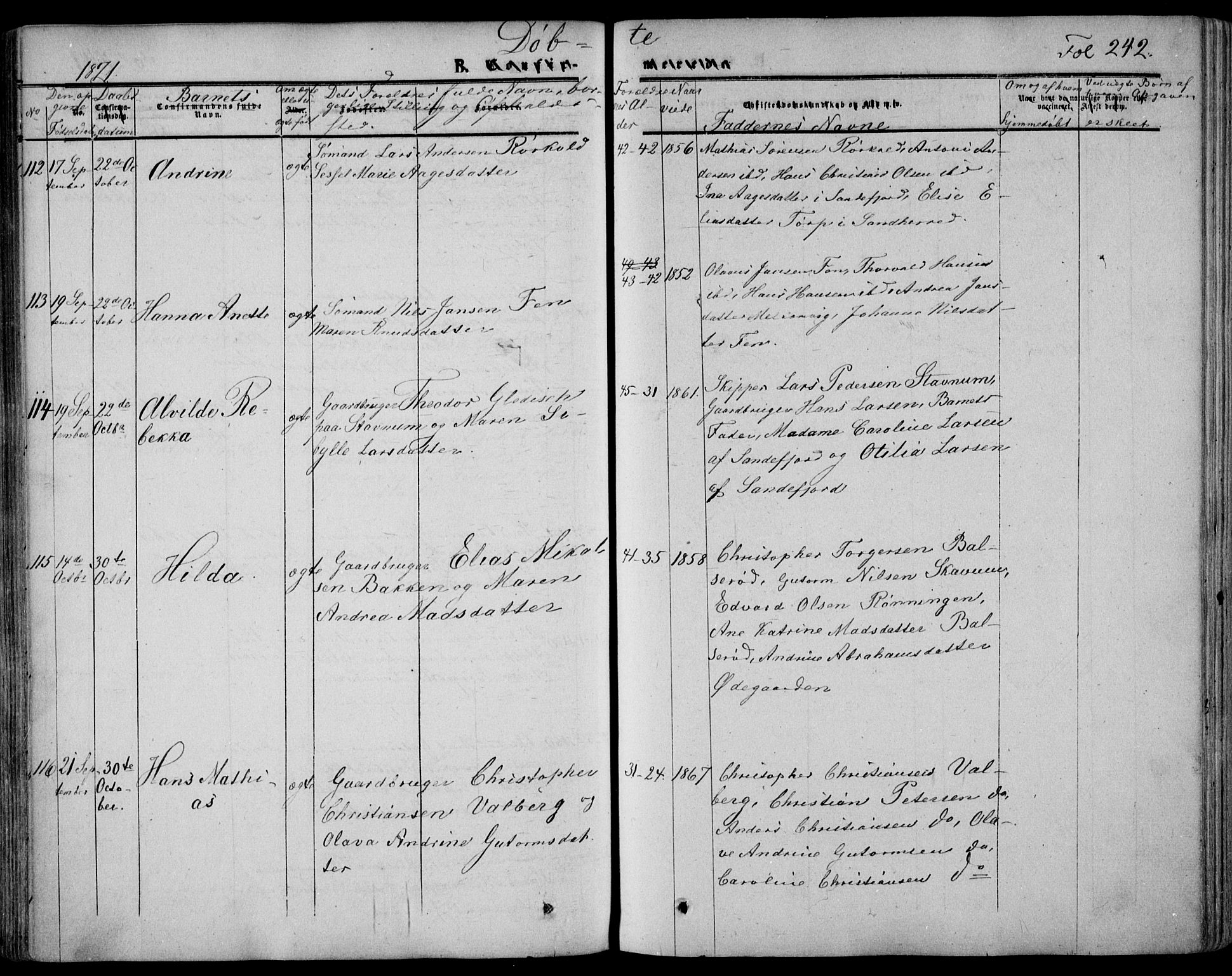 Stokke kirkebøker, AV/SAKO-A-320/F/Fa/L0008: Ministerialbok nr. I 8, 1858-1871, s. 242