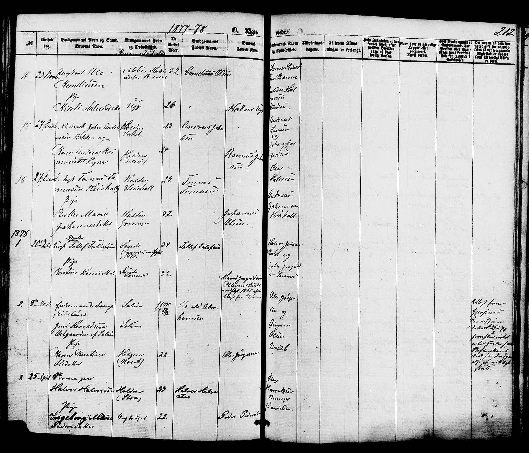 Holla kirkebøker, AV/SAKO-A-272/F/Fa/L0007: Ministerialbok nr. 7, 1869-1881, s. 212
