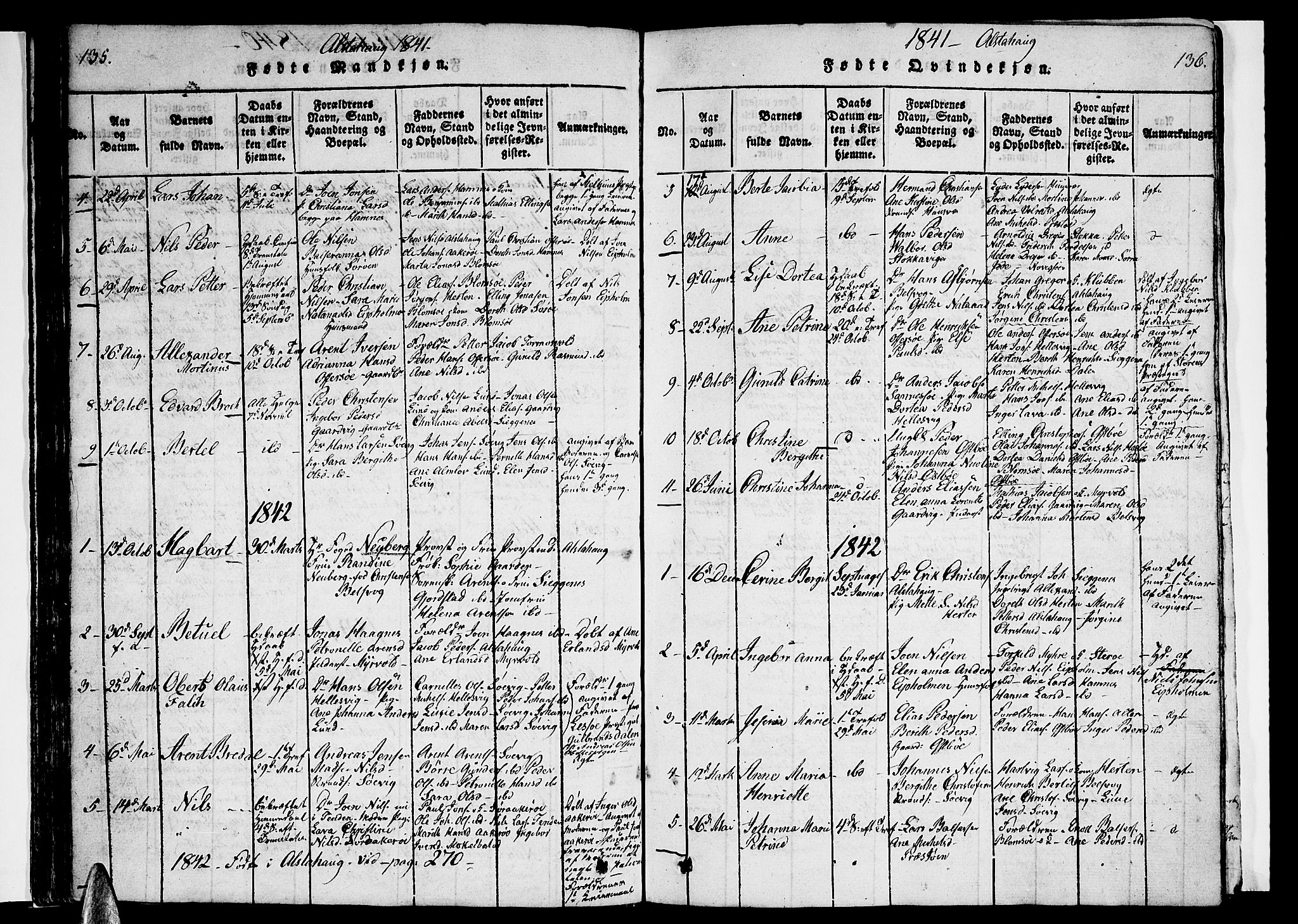 Ministerialprotokoller, klokkerbøker og fødselsregistre - Nordland, AV/SAT-A-1459/830/L0457: Klokkerbok nr. 830C01 /1, 1820-1842, s. 135-136