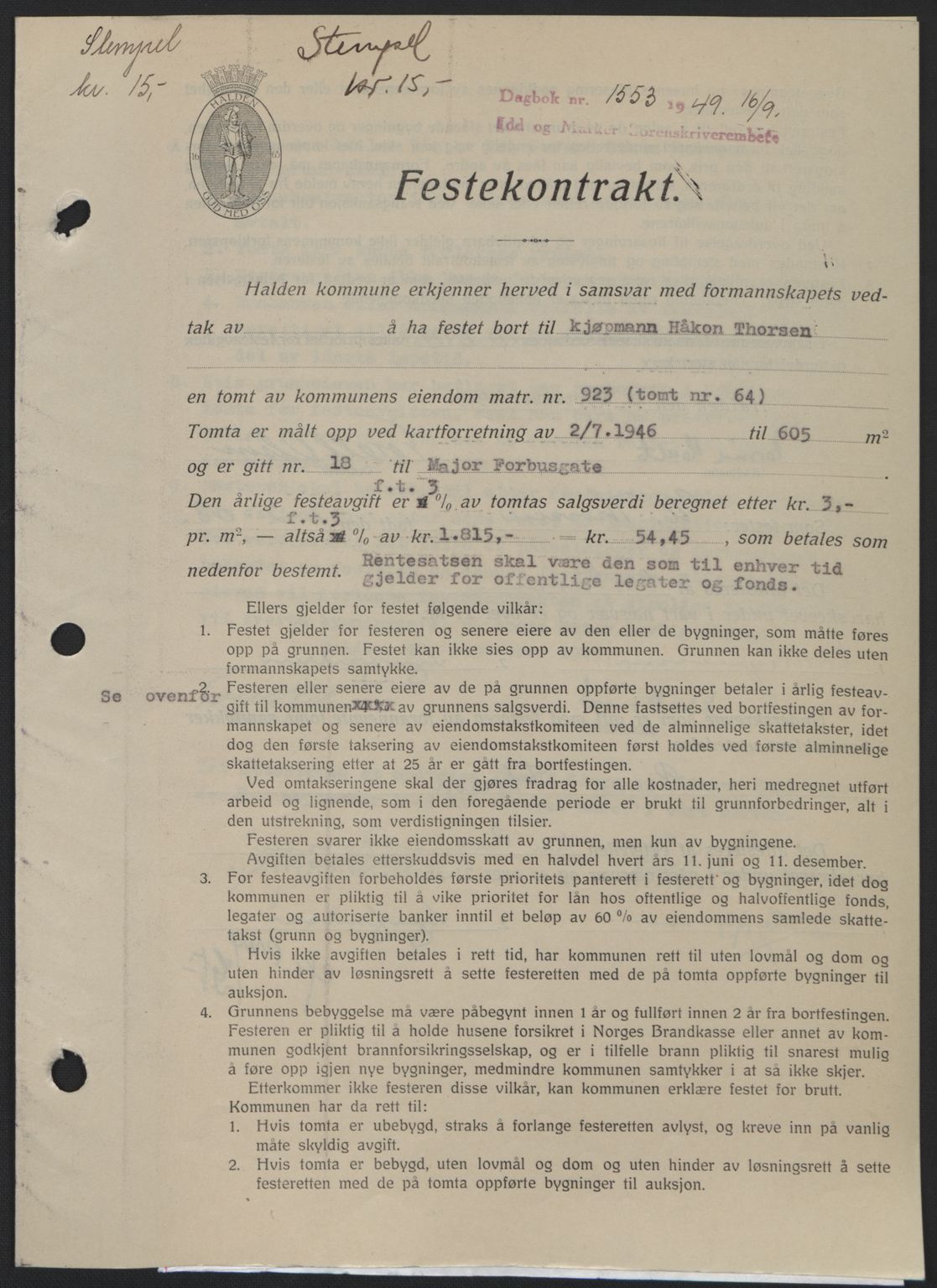 Idd og Marker sorenskriveri, SAO/A-10283/G/Gb/Gbb/L0012: Pantebok nr. A12, 1949-1949, Dagboknr: 1553/1949