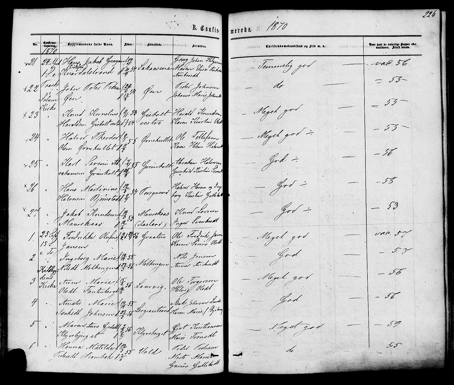 Solum kirkebøker, AV/SAKO-A-306/F/Fa/L0008: Ministerialbok nr. I 8, 1865-1876, s. 226