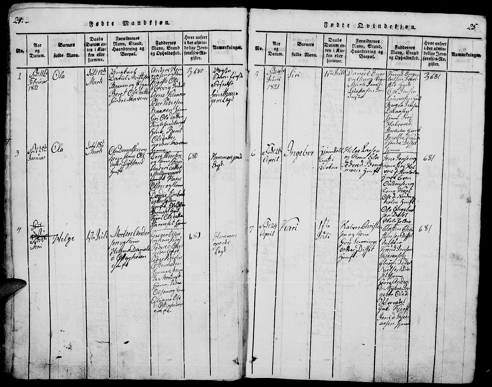 Trysil prestekontor, SAH/PREST-046/H/Ha/Hab/L0005: Klokkerbok nr. 5, 1814-1877, s. 24-25