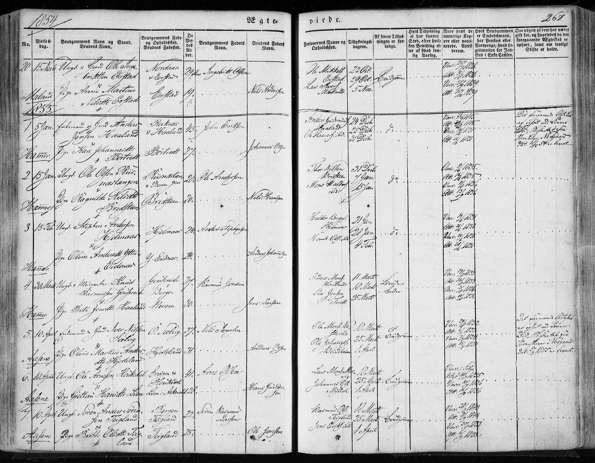 Hamre sokneprestembete, AV/SAB-A-75501/H/Ha/Haa/Haaa/L0013: Ministerialbok nr. A 13, 1846-1857, s. 267