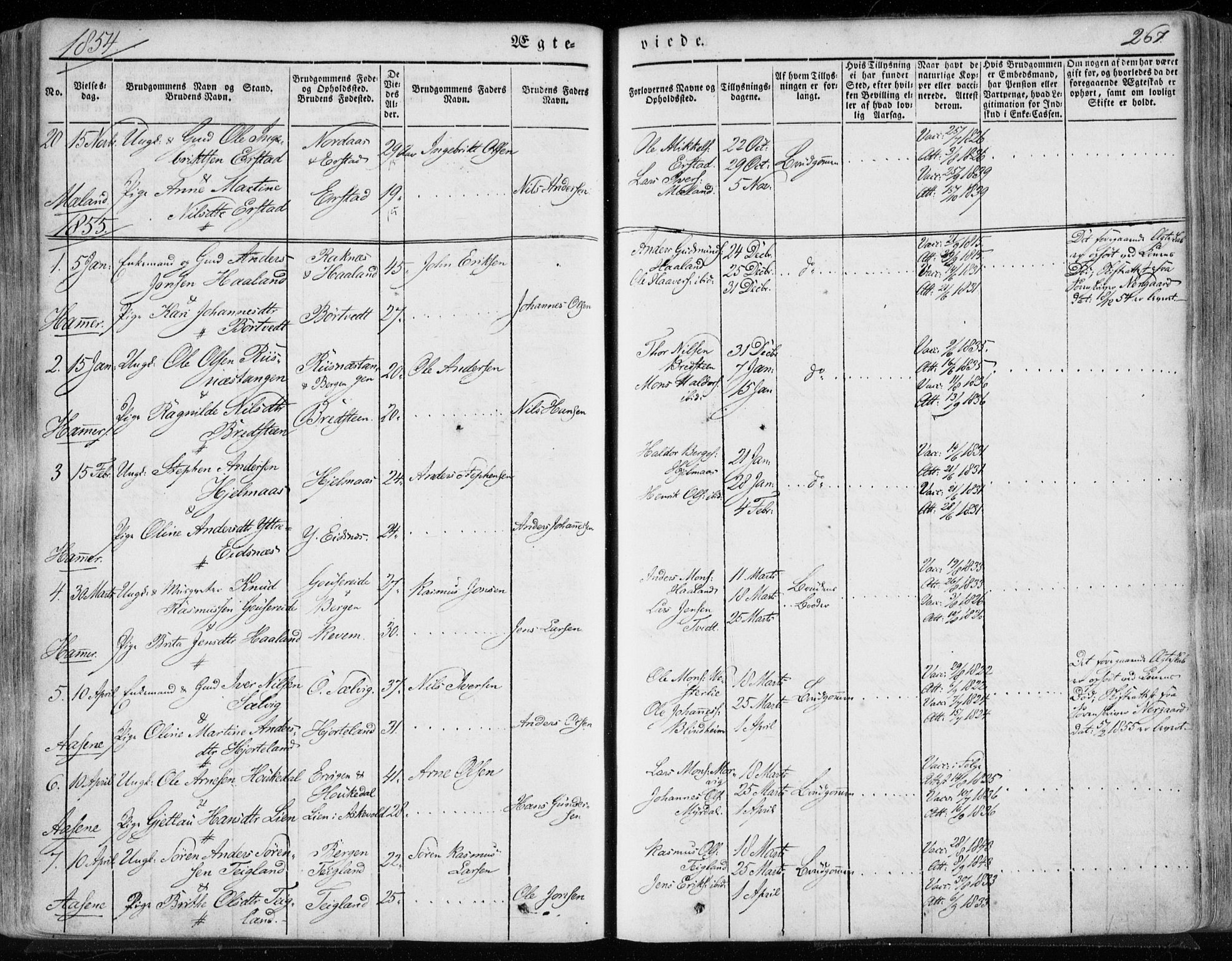 Hamre sokneprestembete, SAB/A-75501/H/Ha/Haa/Haaa/L0013: Ministerialbok nr. A 13, 1846-1857, s. 267