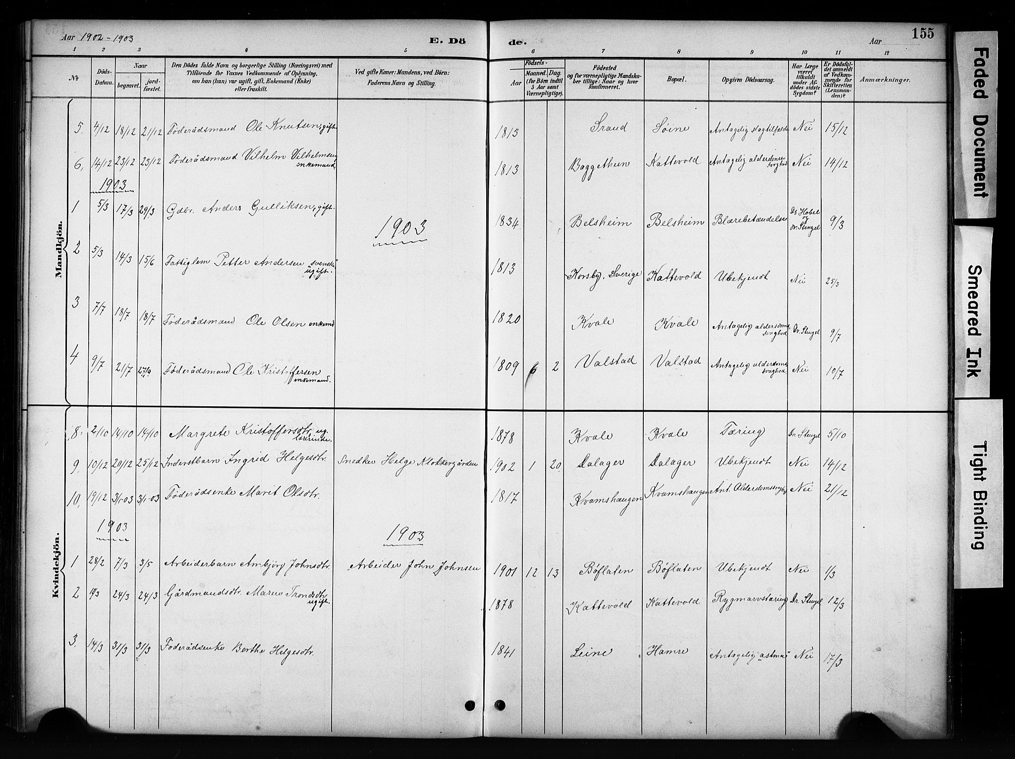 Vang prestekontor, Valdres, AV/SAH-PREST-140/H/Hb/L0006: Klokkerbok nr. 6, 1893-1918, s. 155