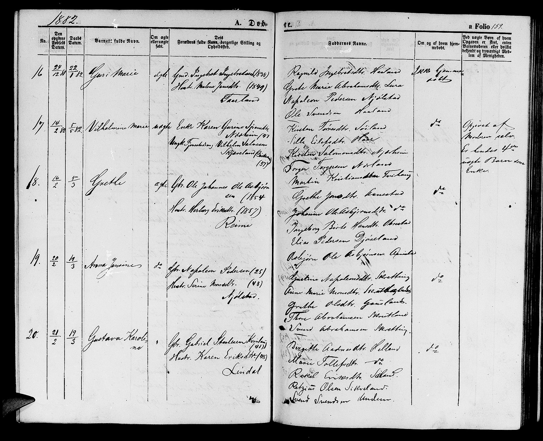 Hå sokneprestkontor, AV/SAST-A-101801/001/30BB/L0001: Klokkerbok nr. B 1, 1854-1883, s. 159