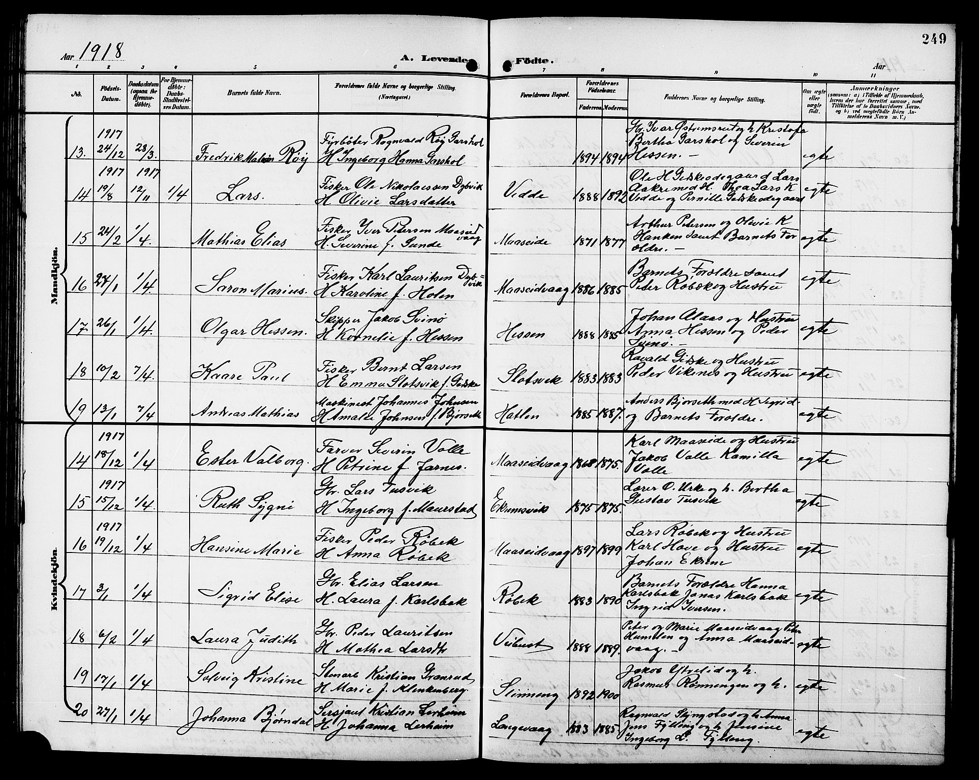 Ministerialprotokoller, klokkerbøker og fødselsregistre - Møre og Romsdal, AV/SAT-A-1454/528/L0432: Klokkerbok nr. 528C13, 1898-1918, s. 249