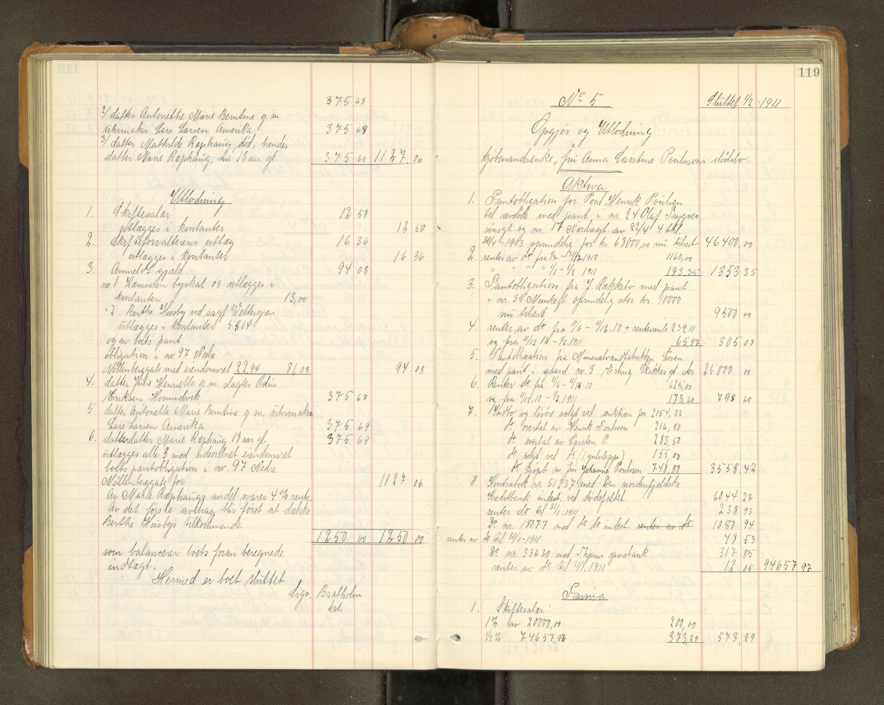 Trondheim byfogd, SAT/A-0003/1/3/3A/L0040: Skifteutlodningsprotokoll - 9/2-1/10. (m/ register), 1910-1913, s. 119