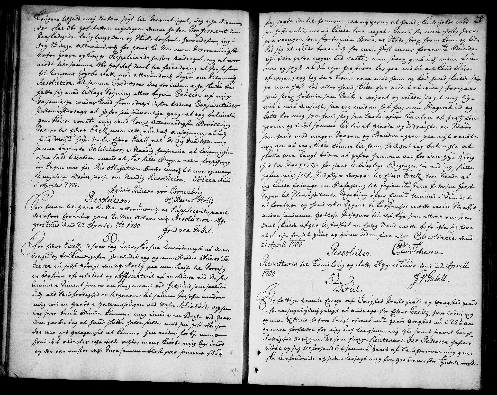 Stattholderembetet 1572-1771, AV/RA-EA-2870/Ad/L0006: Supplikasjons- og resolusjonsprotokoll, 1699-1706, s. 27b-28a
