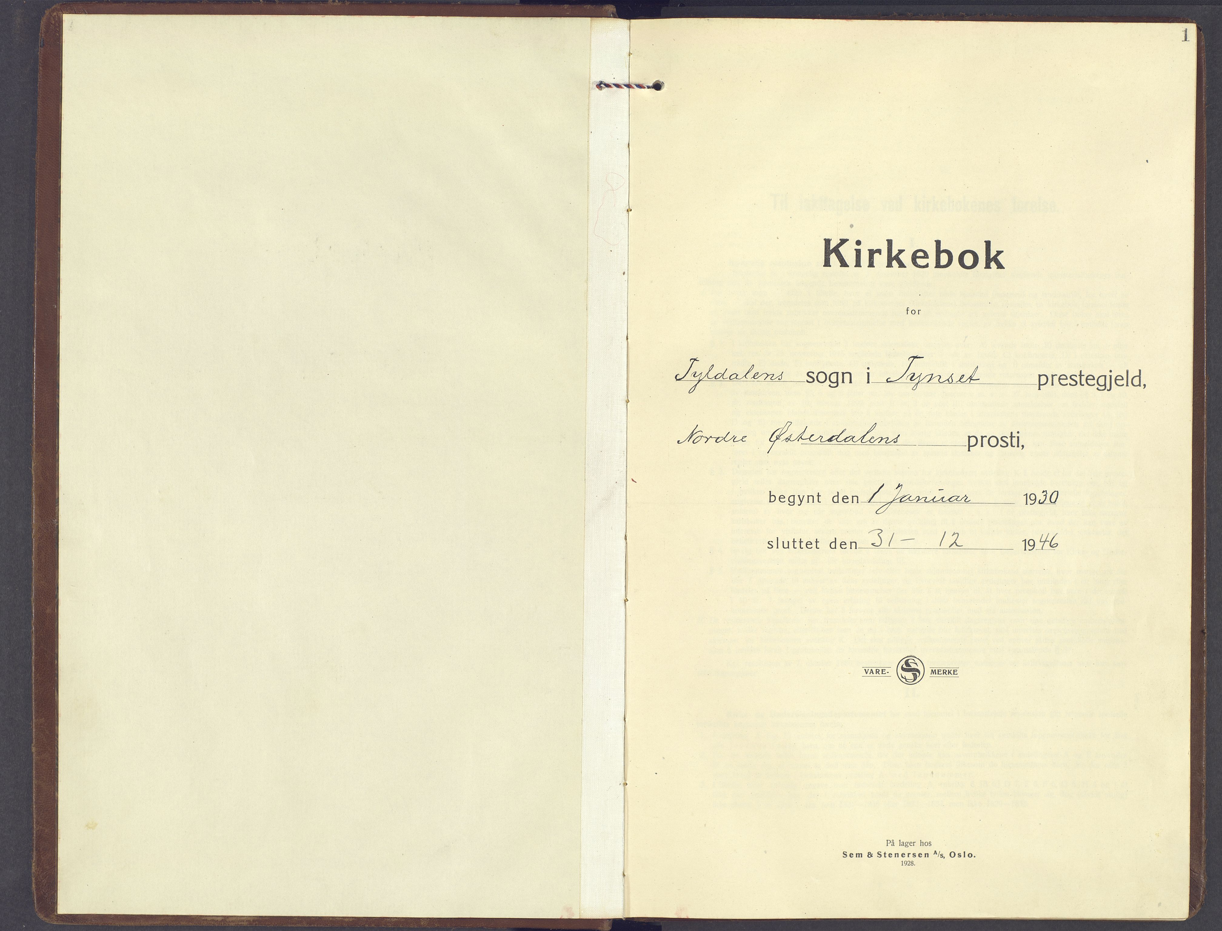 Tynset prestekontor, AV/SAH-PREST-058/H/Ha/Haa/L0029: Ministerialbok nr. 29, 1930-1946, s. 1