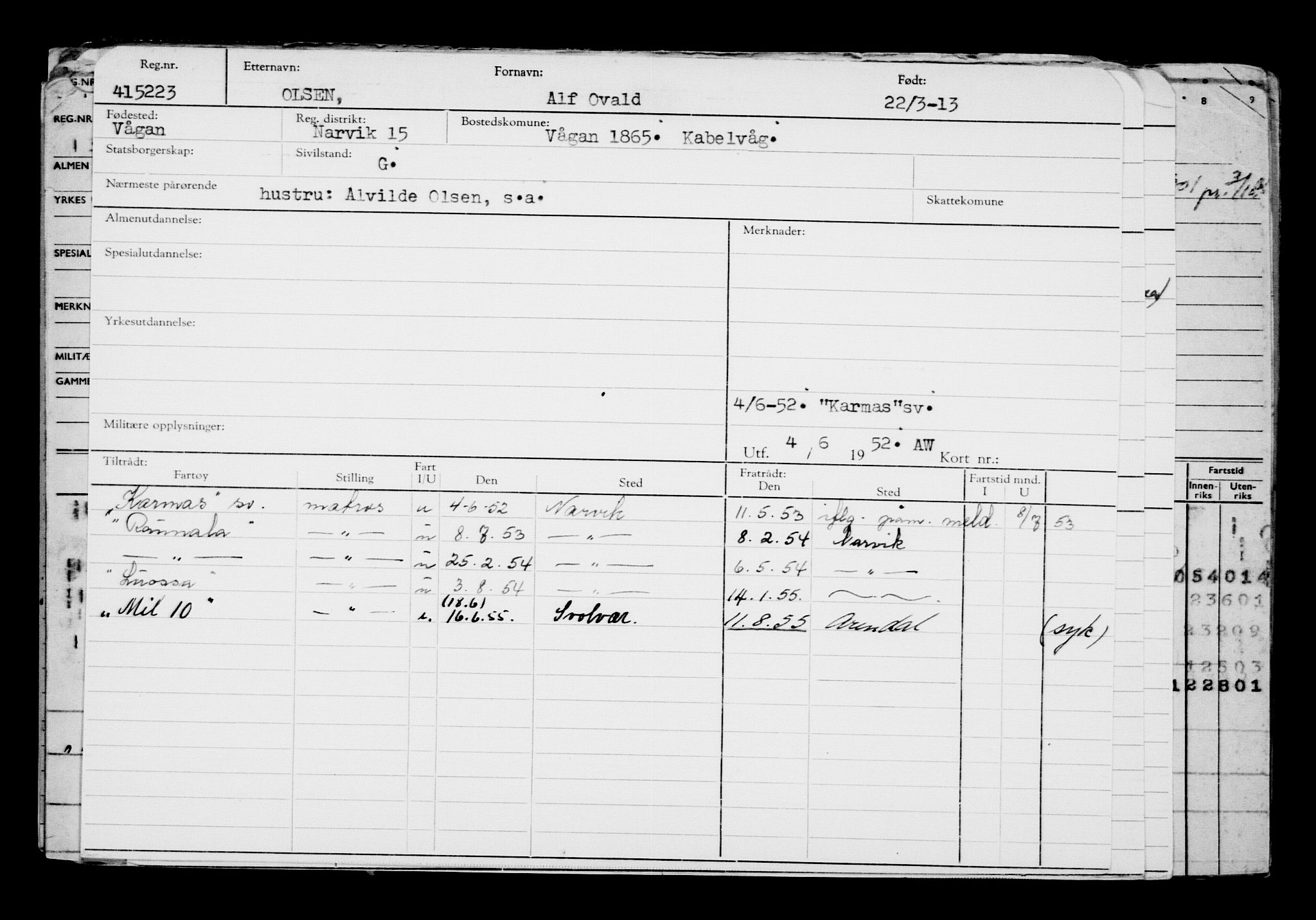 Direktoratet for sjømenn, AV/RA-S-3545/G/Gb/L0111: Hovedkort, 1913, s. 409