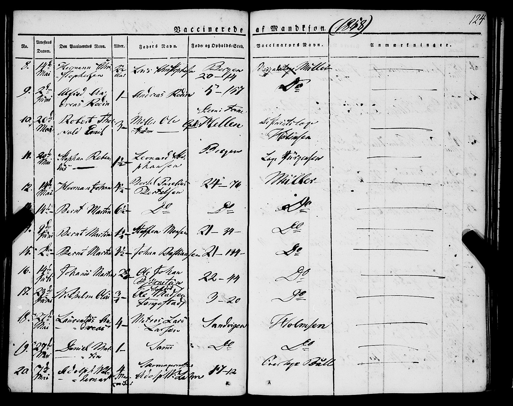Korskirken sokneprestembete, SAB/A-76101/H/Haa/L0050: Ministerialbok nr. F 1, 1821-1869, s. 124