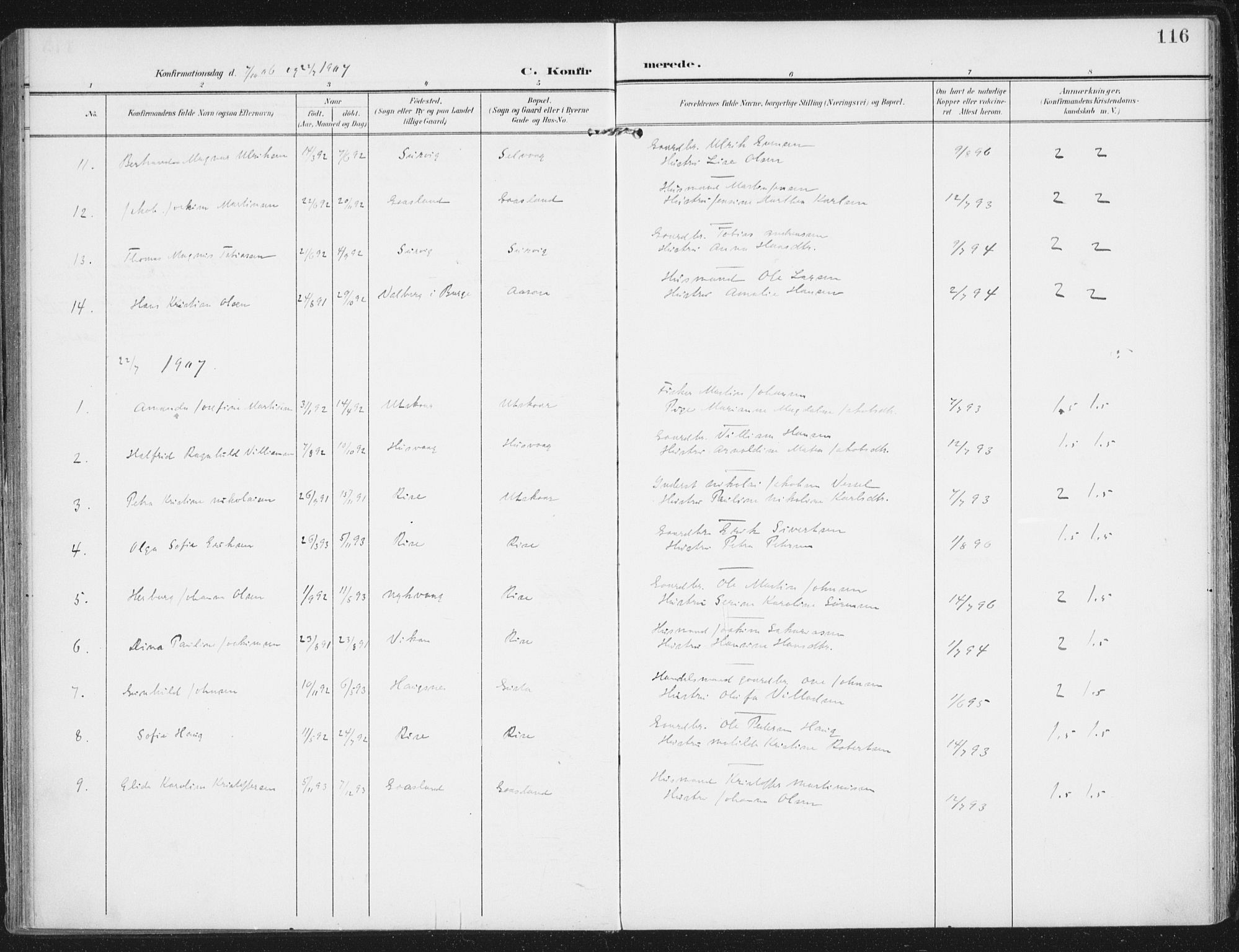 Ministerialprotokoller, klokkerbøker og fødselsregistre - Nordland, AV/SAT-A-1459/892/L1321: Ministerialbok nr. 892A02, 1902-1918, s. 116