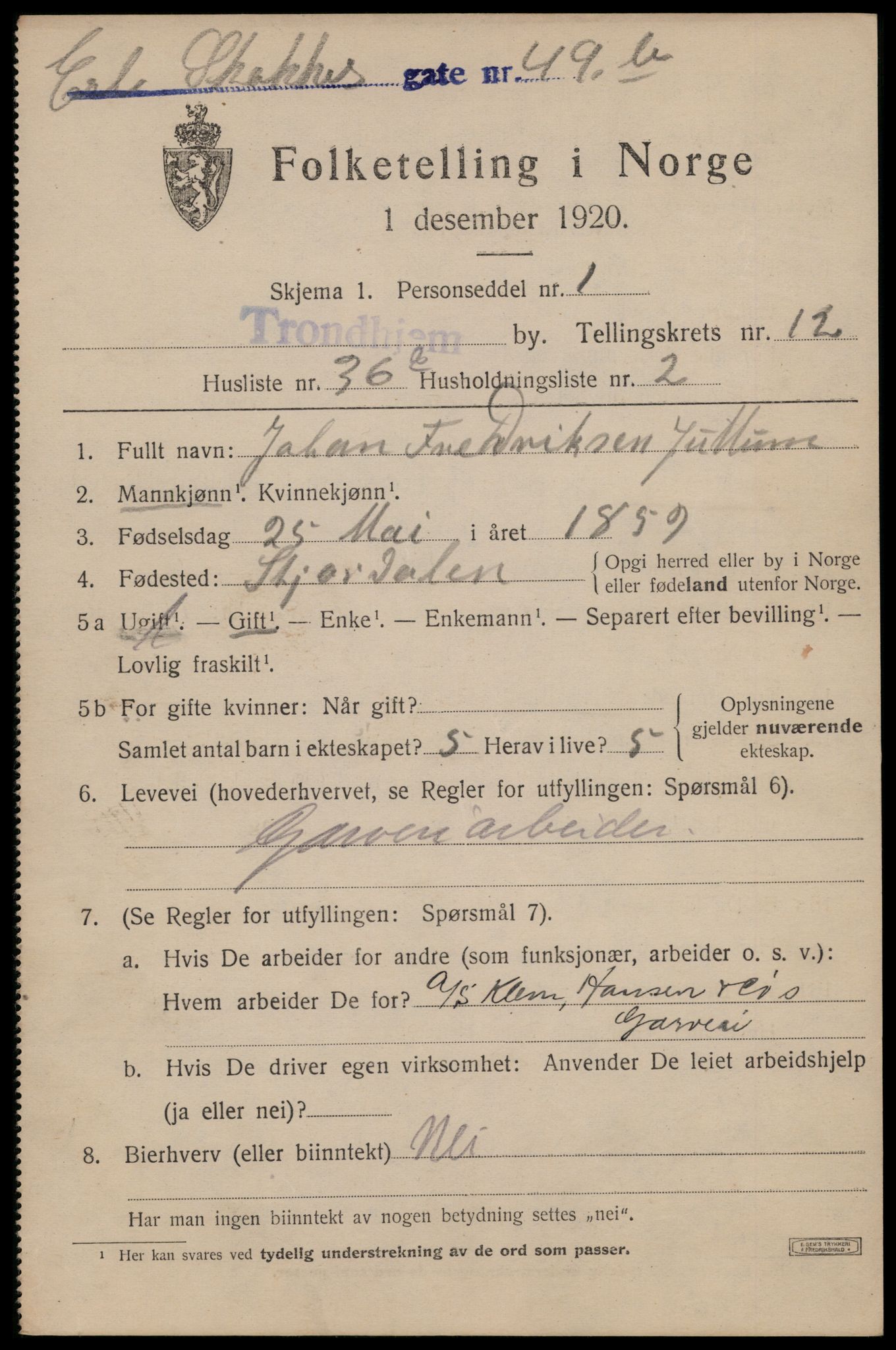 SAT, Folketelling 1920 for 1601 Trondheim kjøpstad, 1920, s. 48552