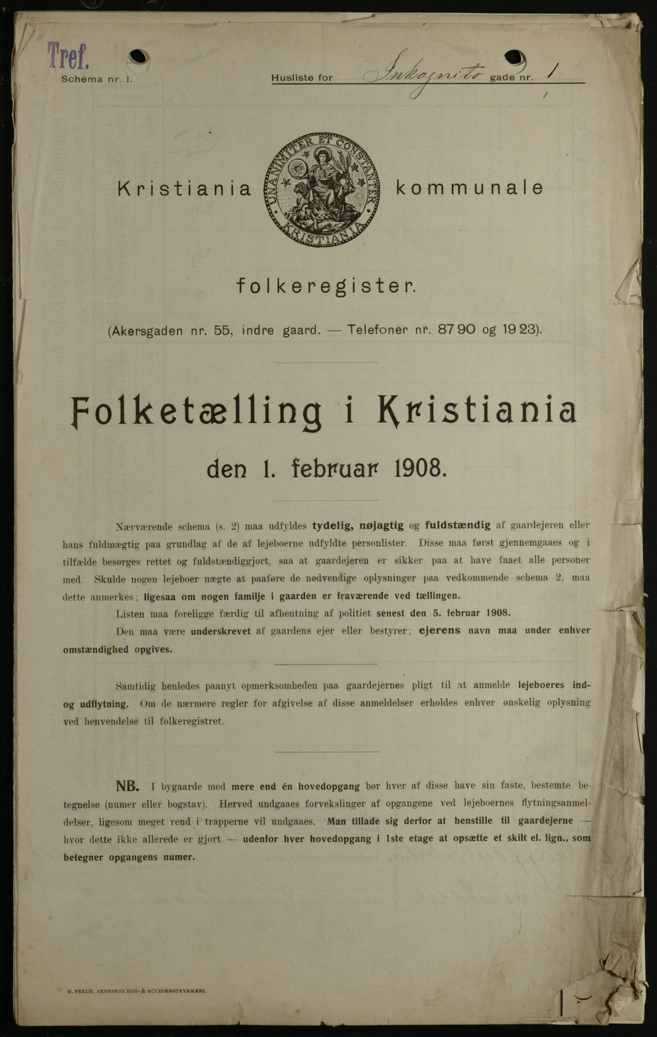 OBA, Kommunal folketelling 1.2.1908 for Kristiania kjøpstad, 1908, s. 39490