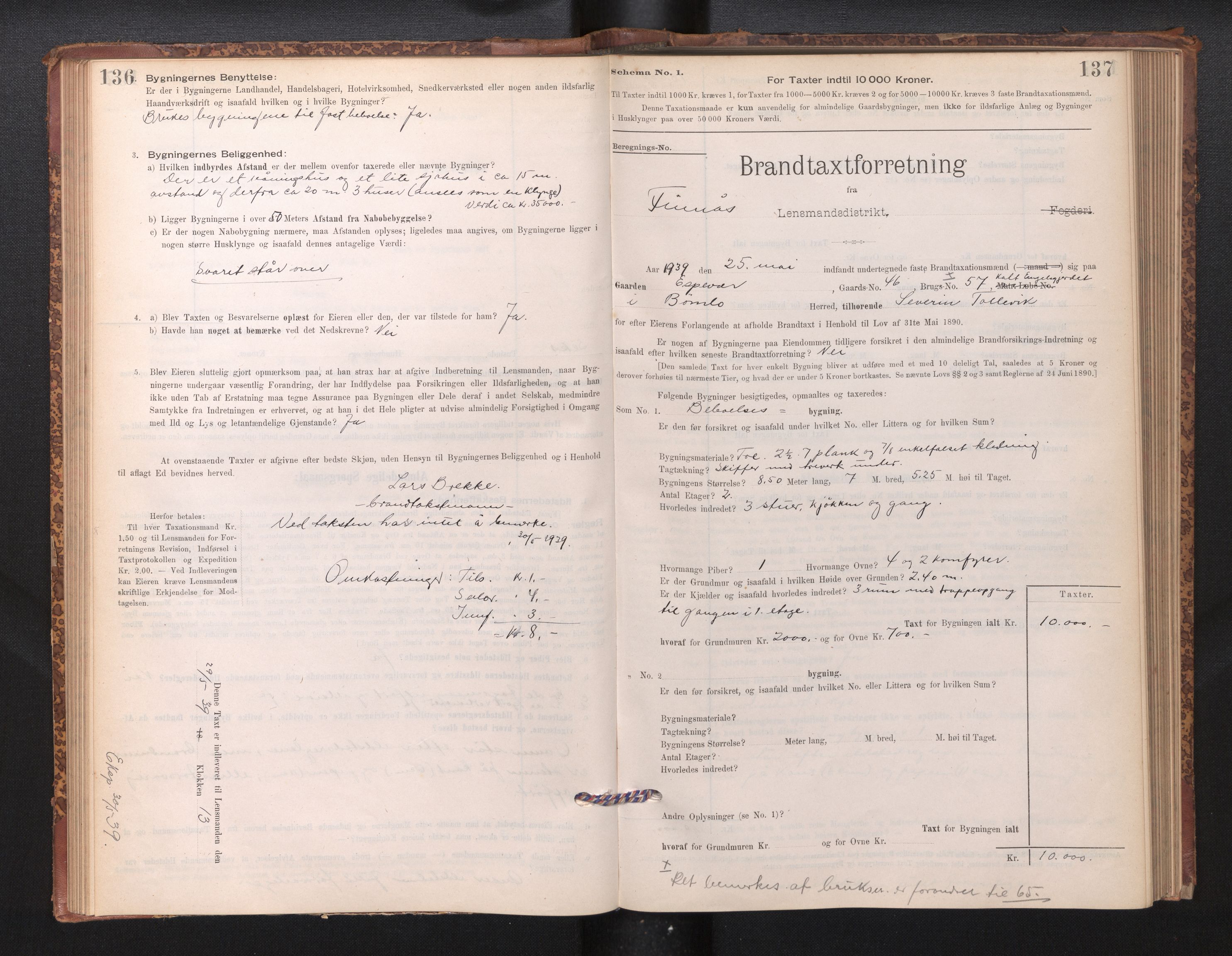 Lensmannen i Finnås, SAB/A-31901/0012/L0002: Branntakstprotokoll, skjematakst, 1894-1954, s. 136-137