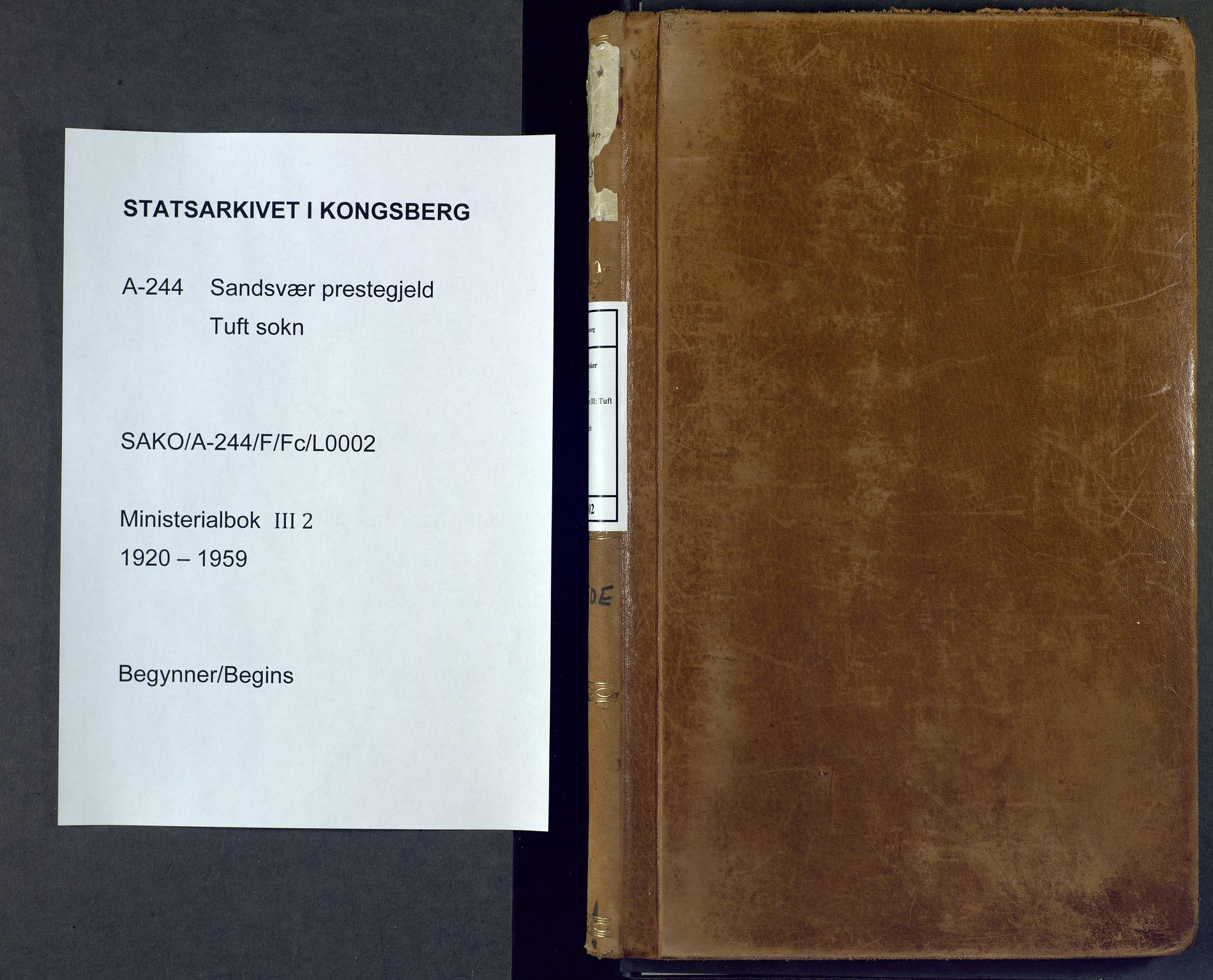 Sandsvær kirkebøker, AV/SAKO-A-244/F/Fc/L0002: Ministerialbok nr. III 2, 1920-1959