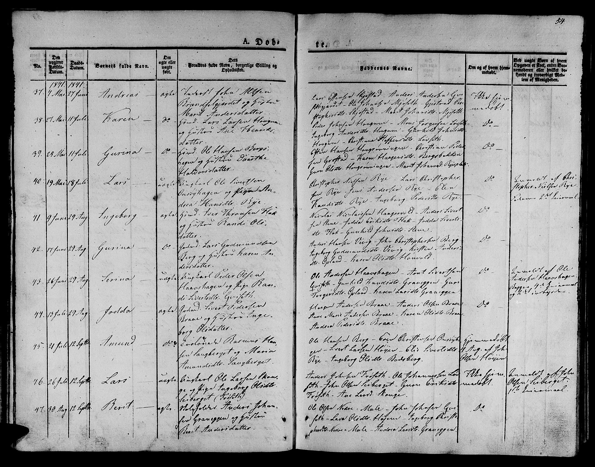 Ministerialprotokoller, klokkerbøker og fødselsregistre - Sør-Trøndelag, SAT/A-1456/612/L0374: Ministerialbok nr. 612A07 /1, 1829-1845, s. 54