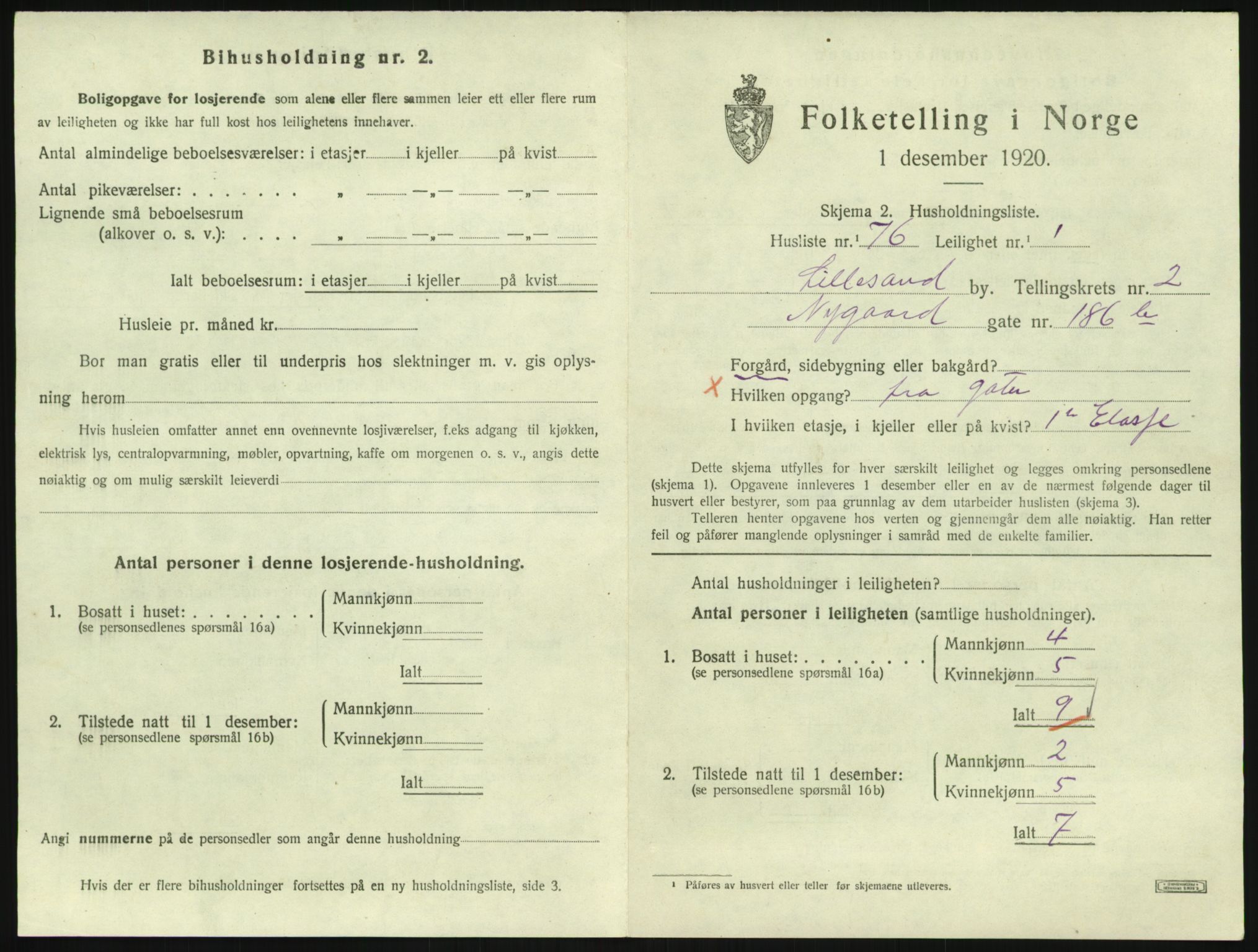 SAK, Folketelling 1920 for 0905 Lillesand ladested, 1920, s. 1027