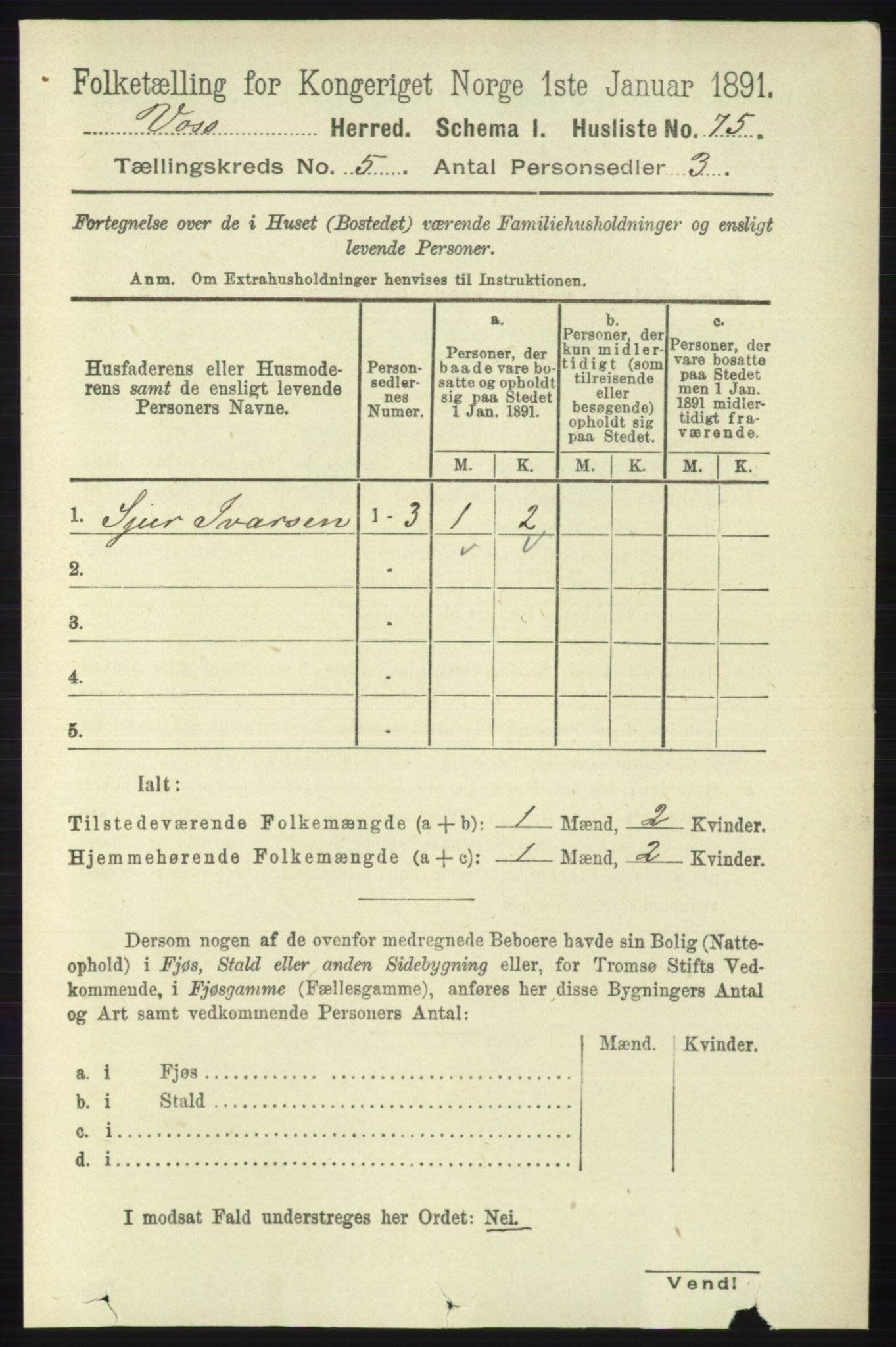 RA, Folketelling 1891 for 1235 Voss herred, 1891, s. 2687