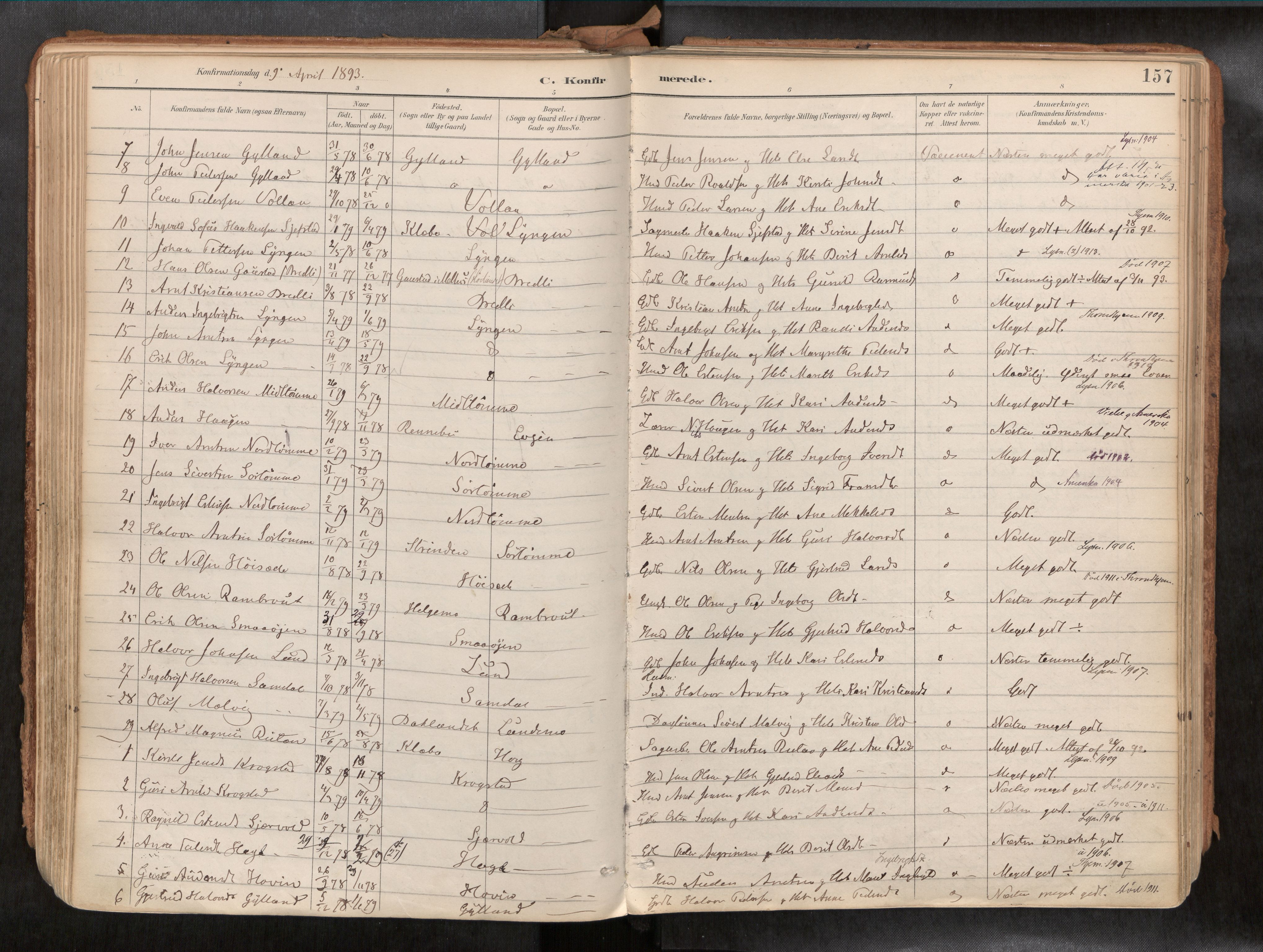 Ministerialprotokoller, klokkerbøker og fødselsregistre - Sør-Trøndelag, AV/SAT-A-1456/692/L1105b: Ministerialbok nr. 692A06, 1891-1934, s. 157