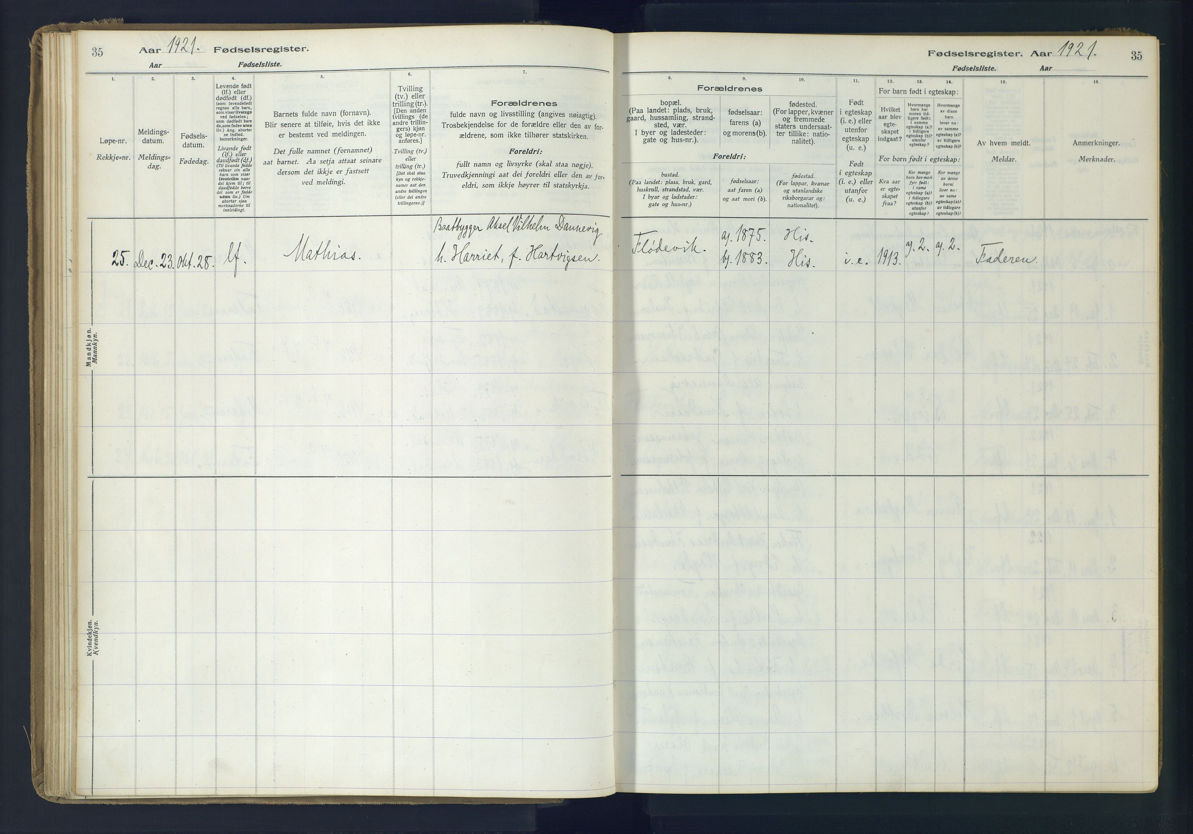 Hisøy sokneprestkontor, AV/SAK-1111-0020/J/Ja/L0001: Fødselsregister nr. A-VI-14, 1916-1951, s. 35