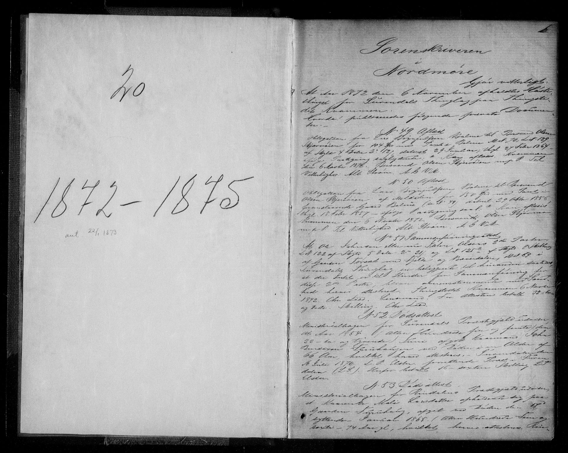 Nordmøre sorenskriveri, SAT/A-4132/1/2/2Ca/L0030: Pantebok nr. 20, 1872-1875, s. 1