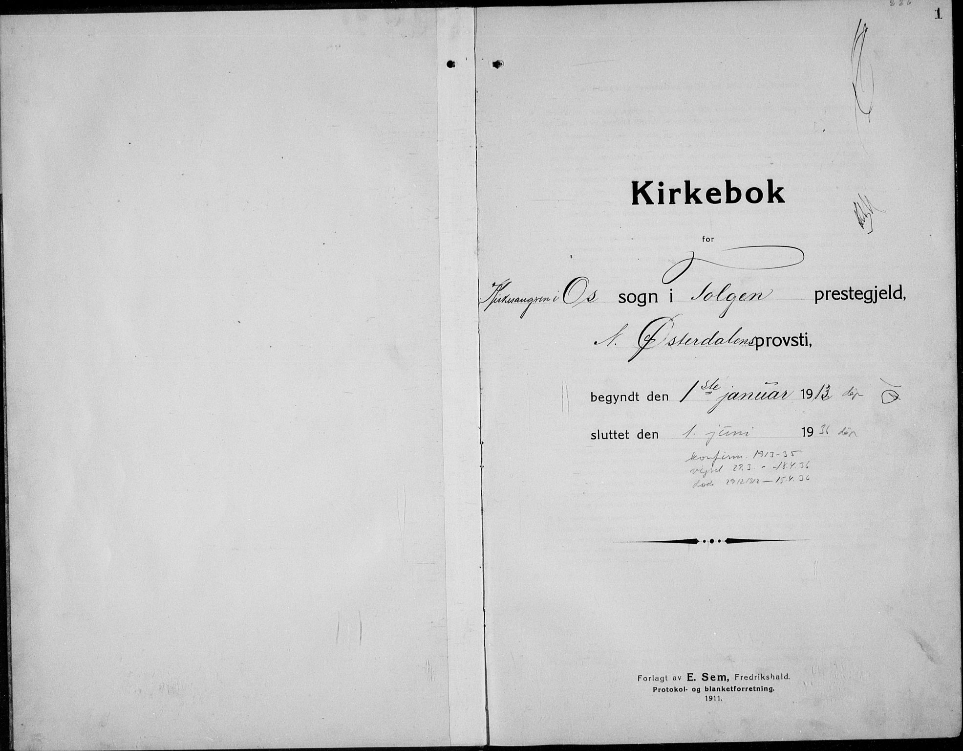 Tolga prestekontor, AV/SAH-PREST-062/L/L0014: Klokkerbok nr. 14, 1913-1936, s. 1