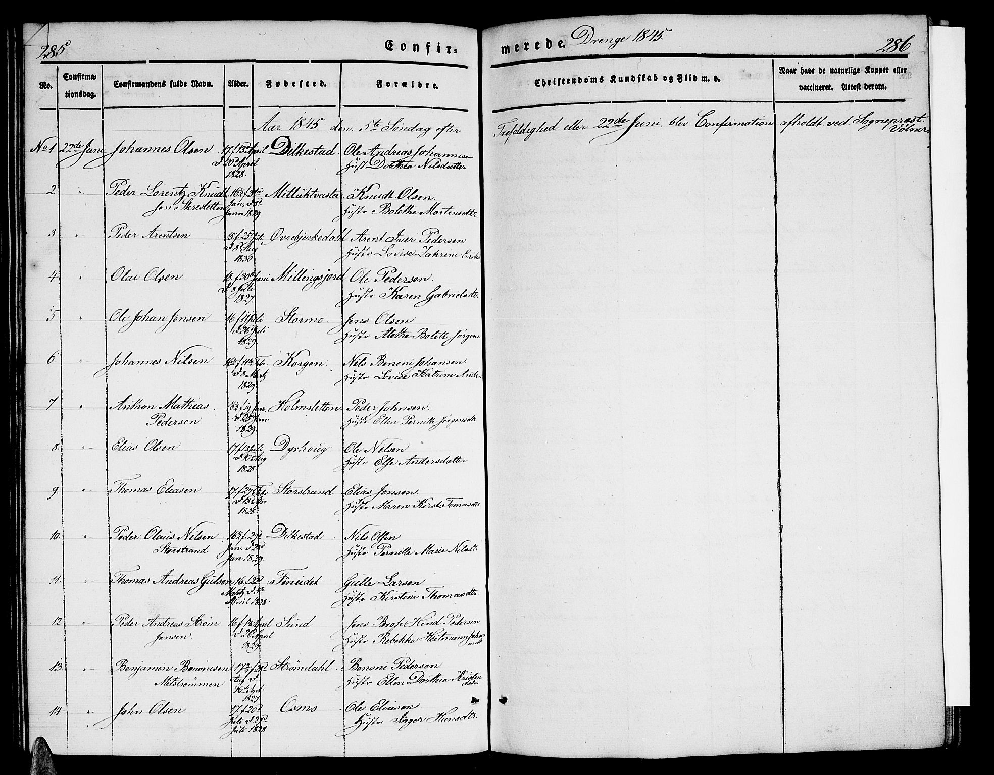 Ministerialprotokoller, klokkerbøker og fødselsregistre - Nordland, AV/SAT-A-1459/825/L0364: Klokkerbok nr. 825C01, 1841-1863, s. 285-286