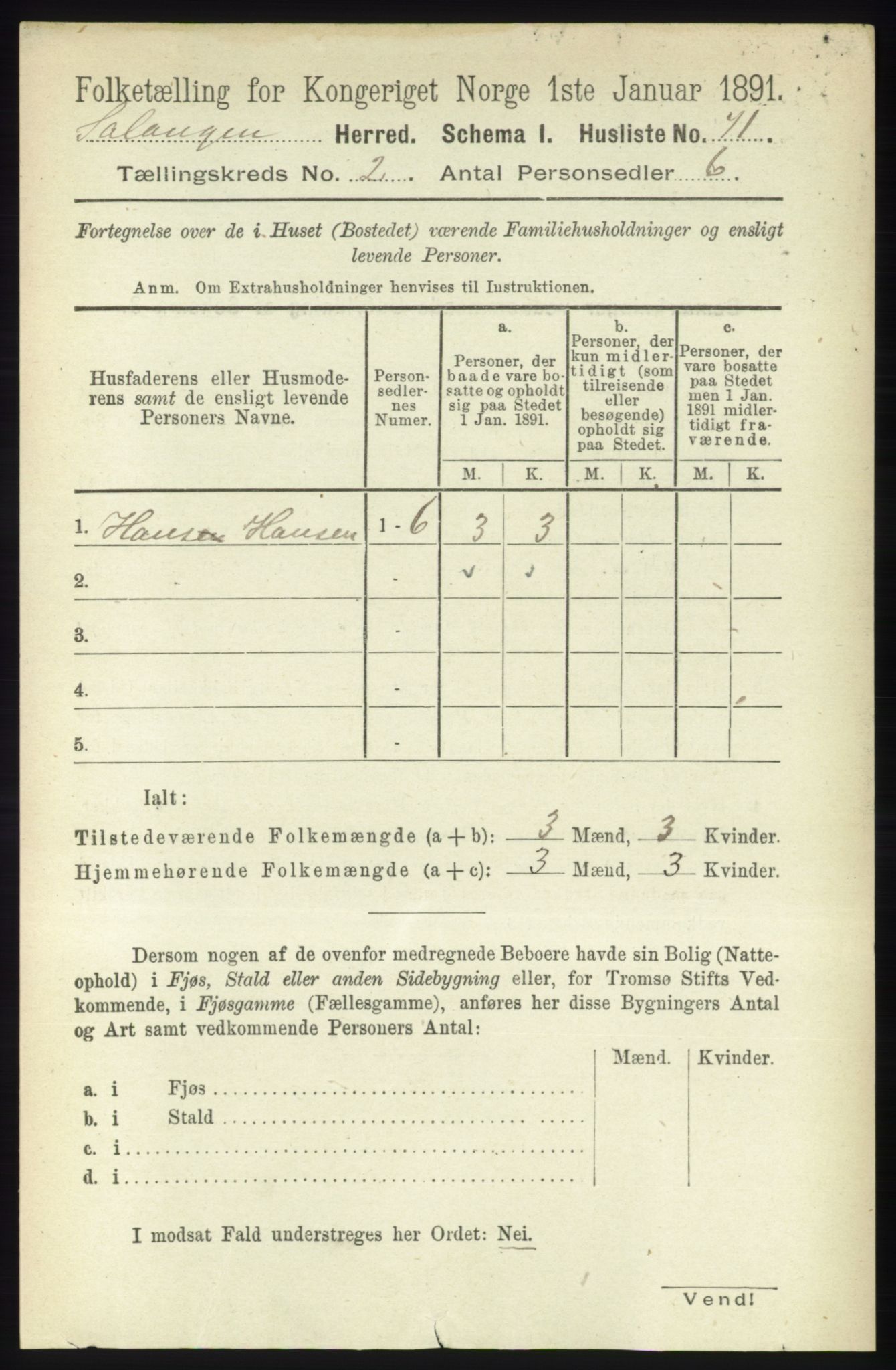 RA, Folketelling 1891 for 1921 Salangen herred, 1891, s. 545