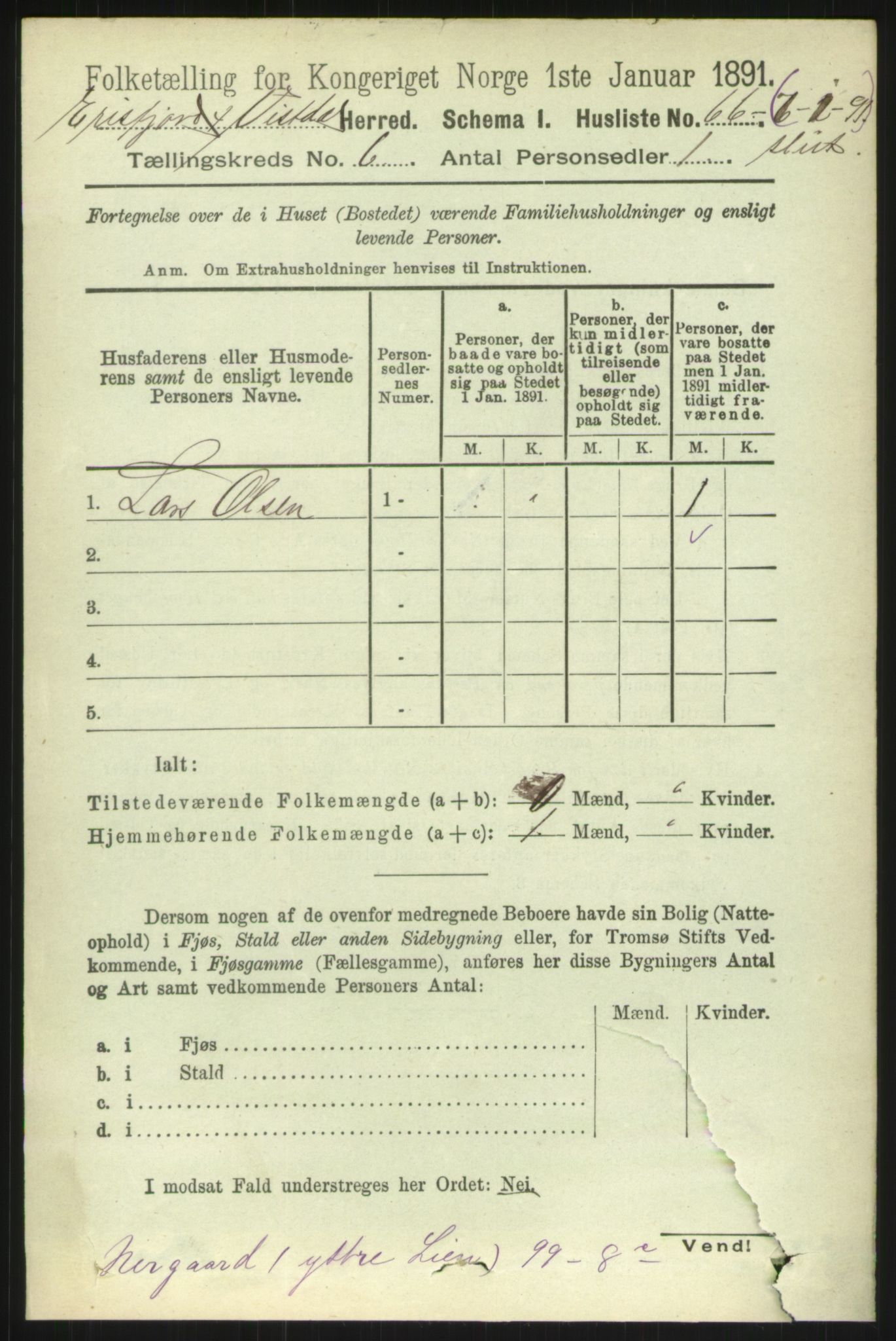 RA, Folketelling 1891 for 1542 Eresfjord og Vistdal herred, 1891, s. 1521