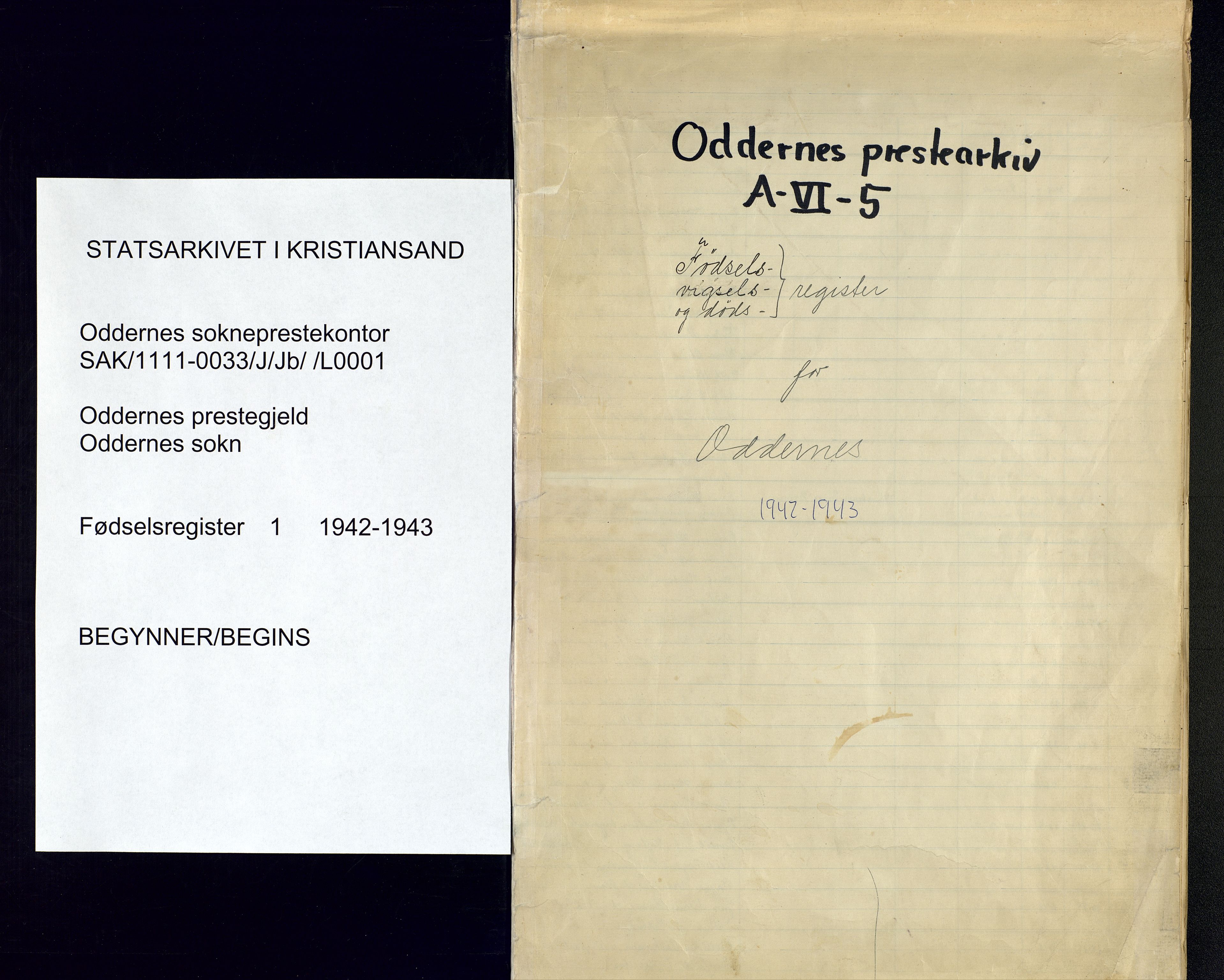 Oddernes sokneprestkontor, SAK/1111-0033/J/Jb/L0001: Ministerialbok nr. 1, 1942-1943