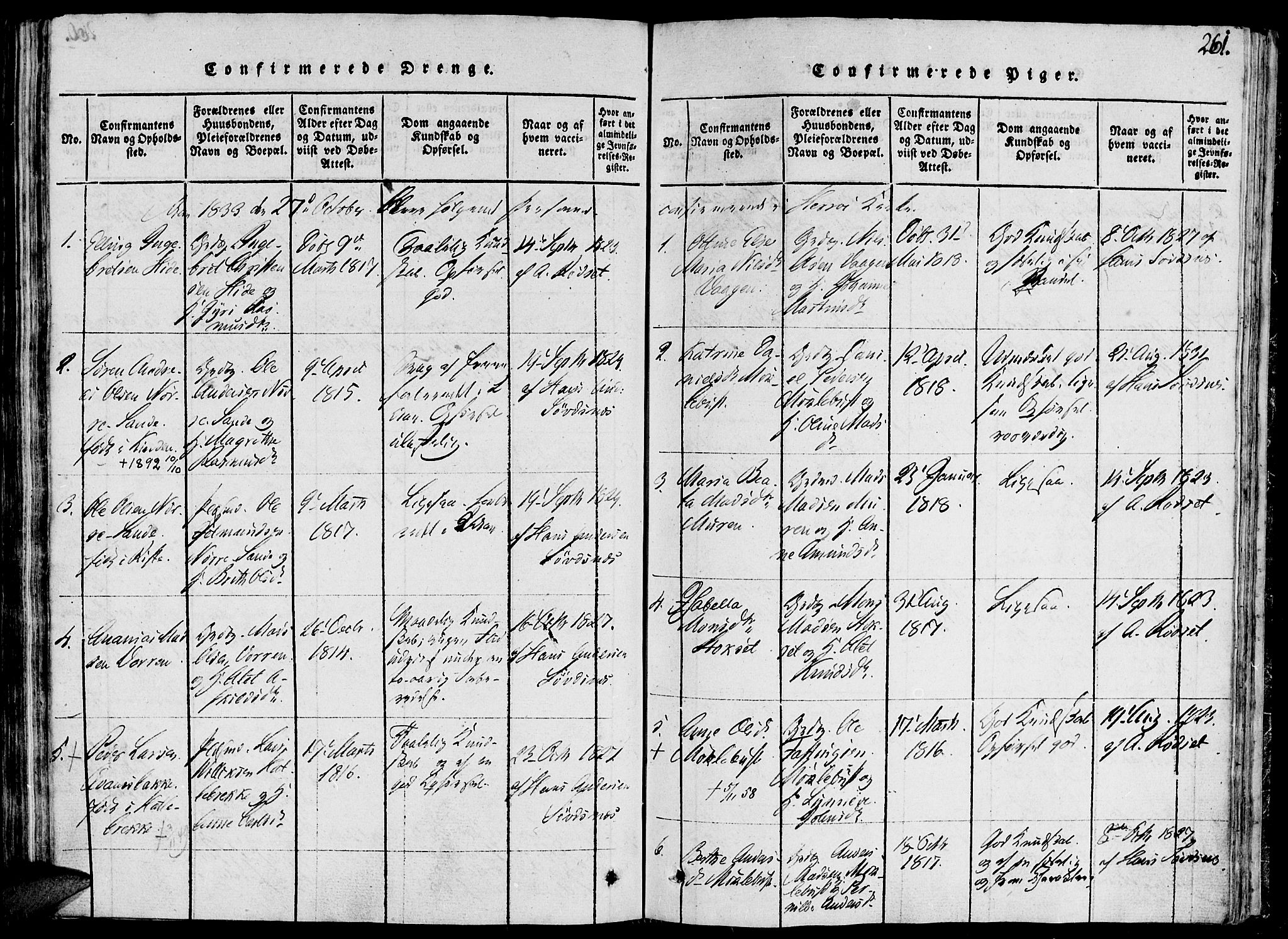 Ministerialprotokoller, klokkerbøker og fødselsregistre - Møre og Romsdal, AV/SAT-A-1454/503/L0033: Ministerialbok nr. 503A01, 1816-1841, s. 261