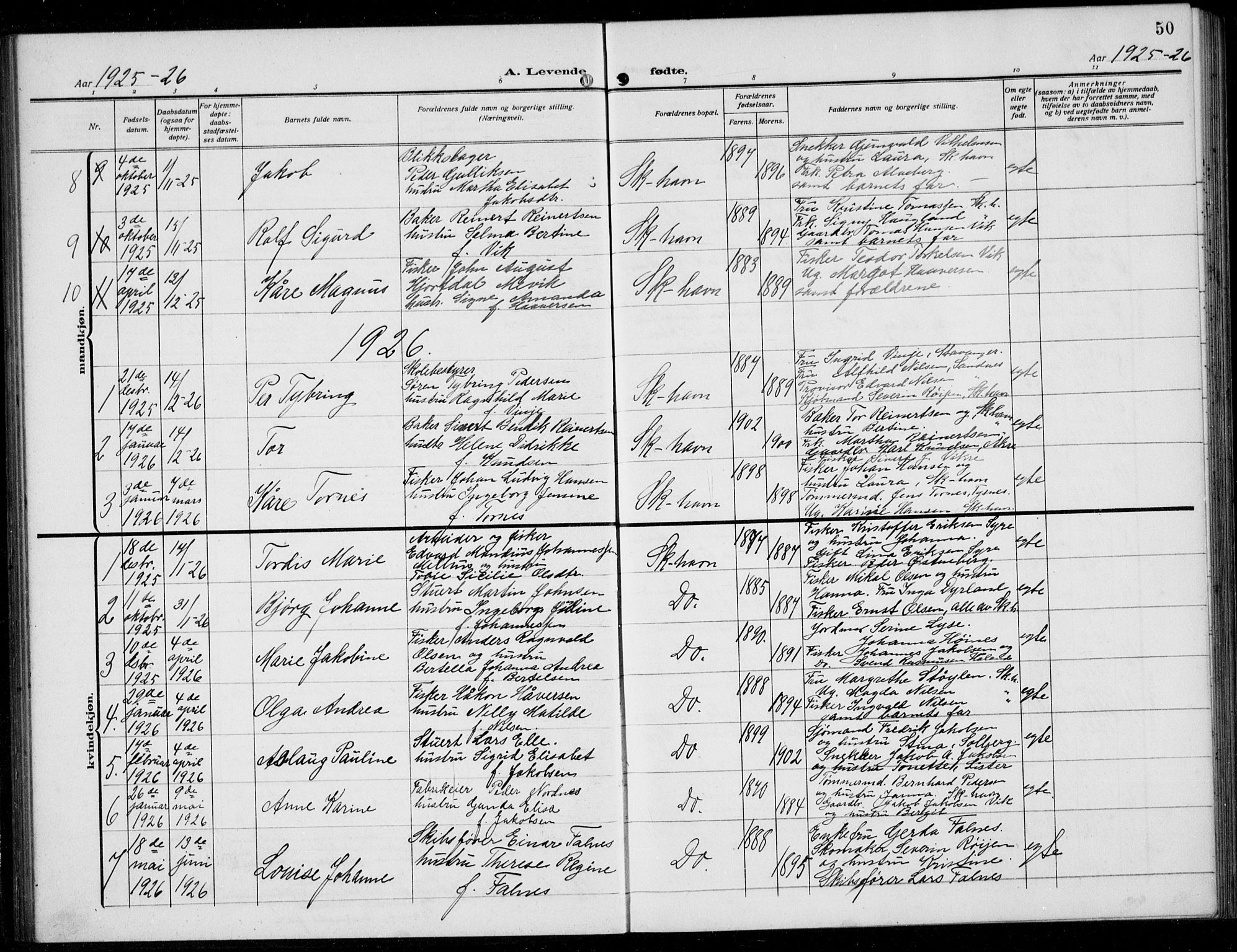 Skudenes sokneprestkontor, AV/SAST-A -101849/H/Ha/Hab/L0010: Klokkerbok nr. B 10, 1908-1936, s. 50