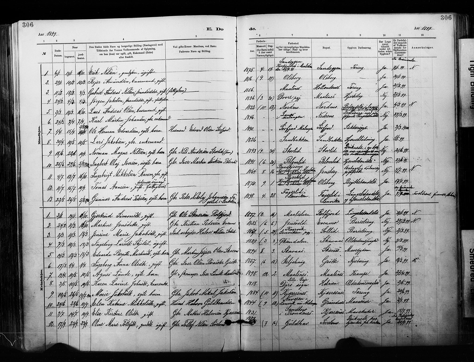 Målselv sokneprestembete, AV/SATØ-S-1311/G/Ga/Gaa/L0007kirke: Ministerialbok nr. 7, 1884-1903, s. 306