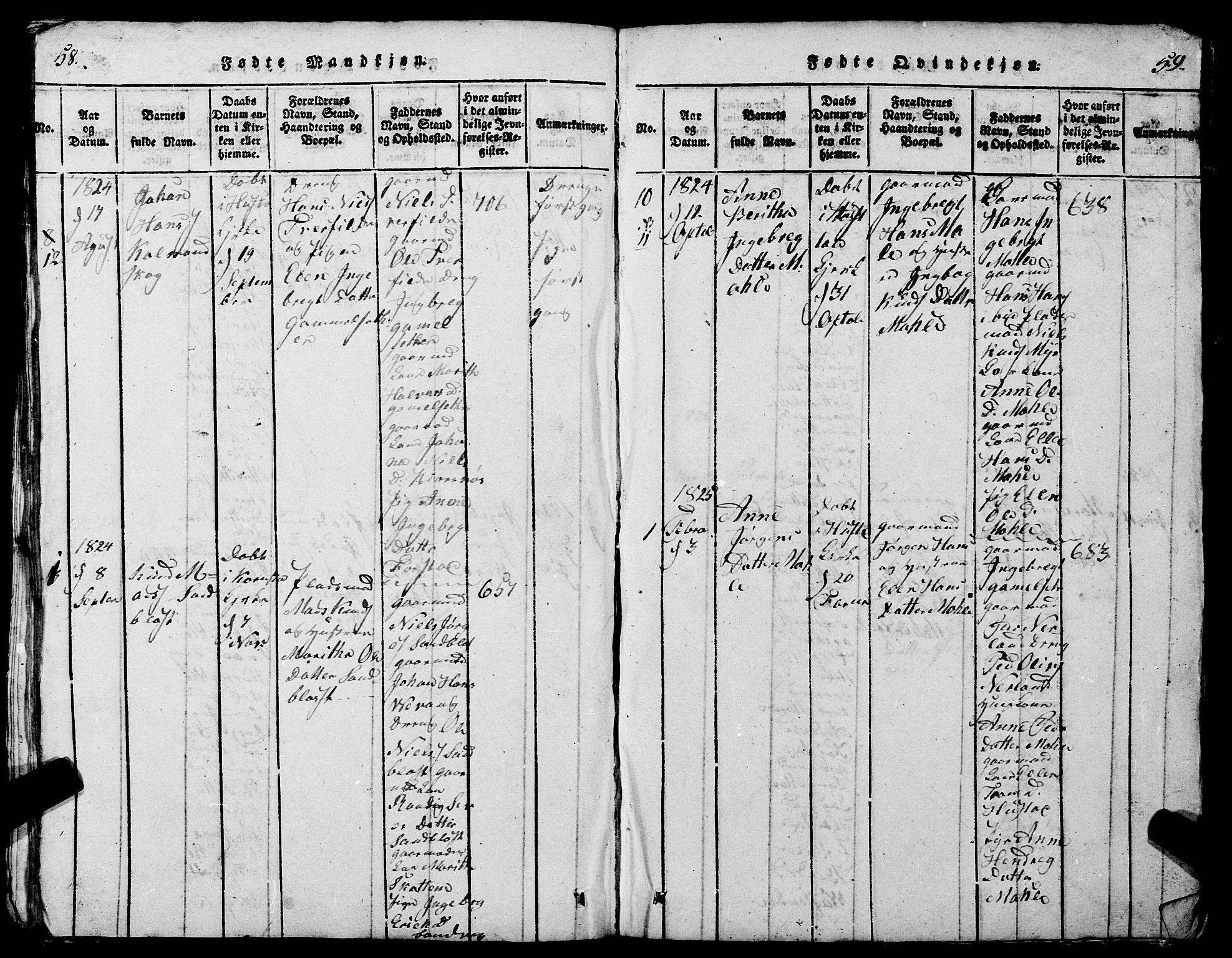 Ministerialprotokoller, klokkerbøker og fødselsregistre - Møre og Romsdal, AV/SAT-A-1454/567/L0781: Klokkerbok nr. 567C01, 1818-1845, s. 58-59