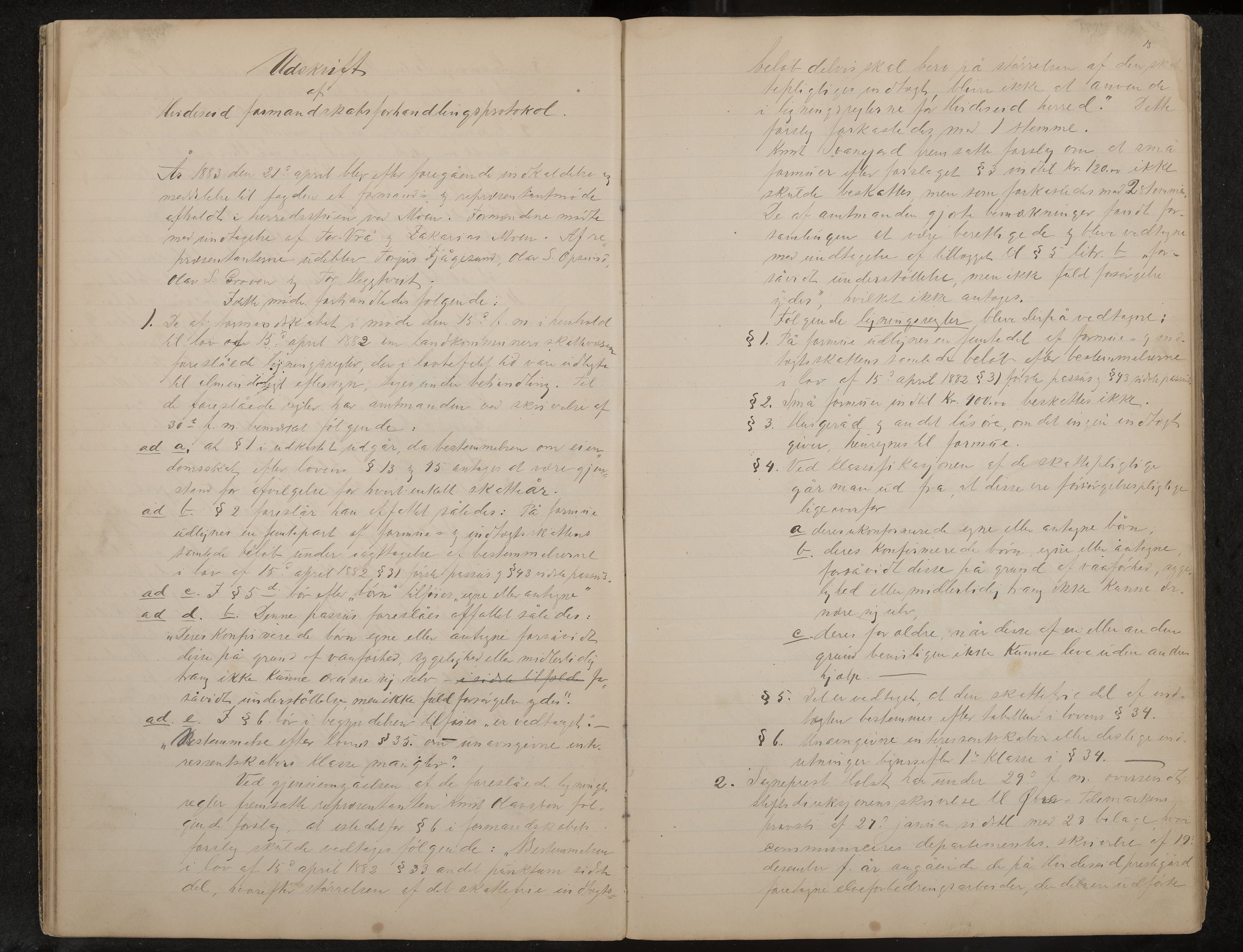 Kviteseid formannskap og sentraladministrasjon, IKAK/0829021/A/Aa/L0002: Utskrift av møtebok, 1882-1888, s. 13