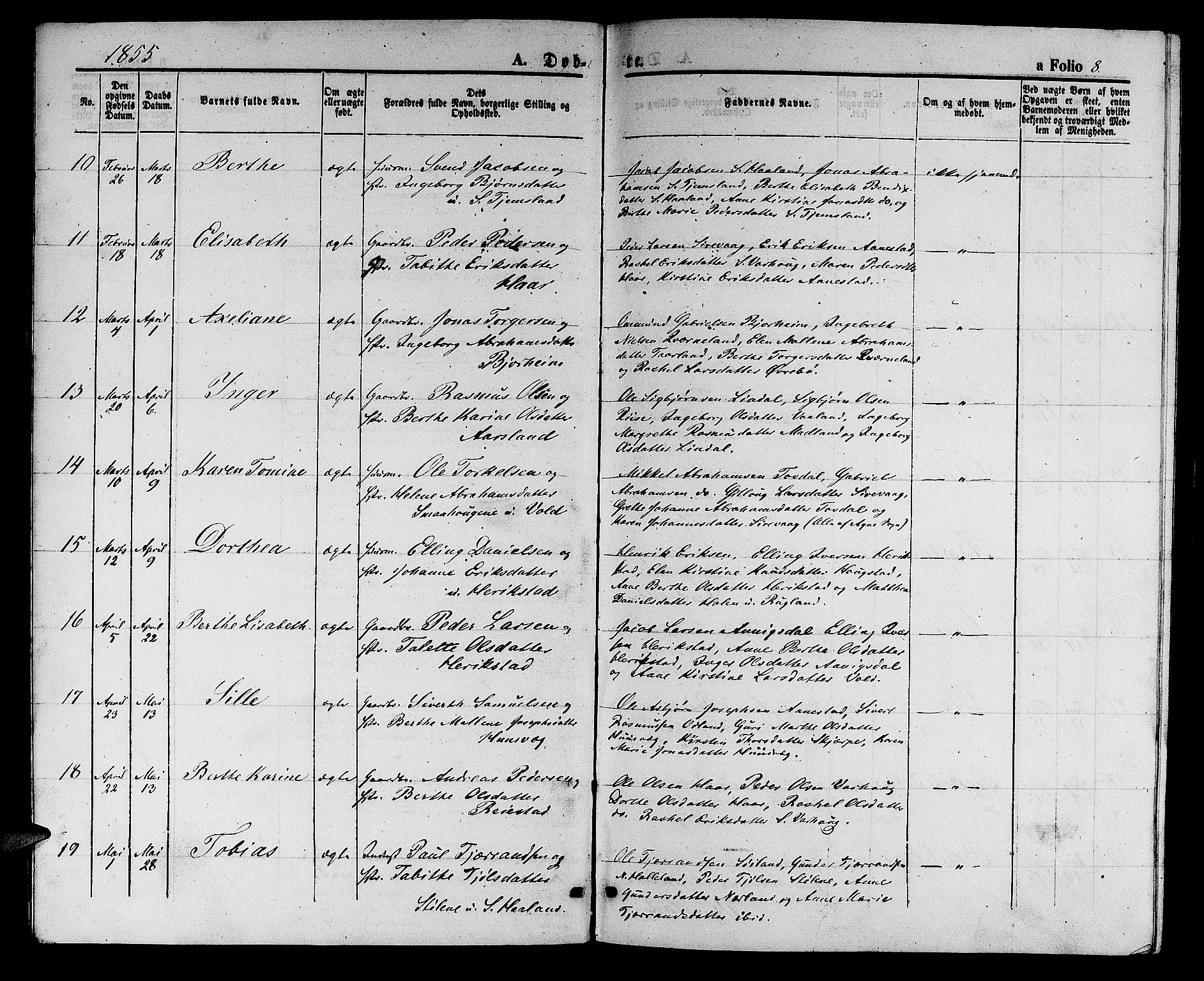 Hå sokneprestkontor, AV/SAST-A-101801/001/30BB/L0002: Klokkerbok nr. B 2, 1854-1883, s. 8