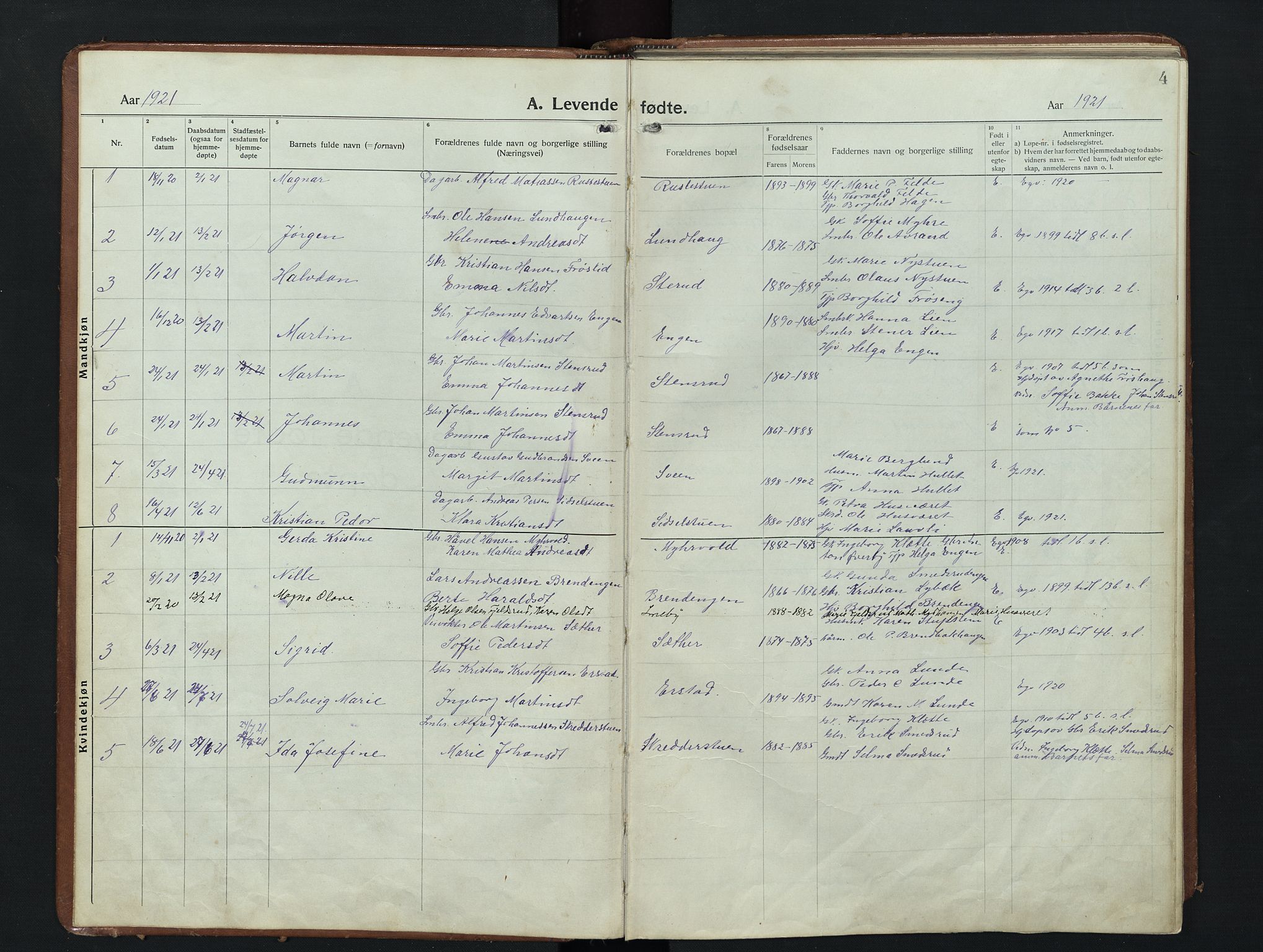 Nordre Land prestekontor, AV/SAH-PREST-124/H/Ha/Hab/L0009: Klokkerbok nr. 9, 1921-1956, s. 4