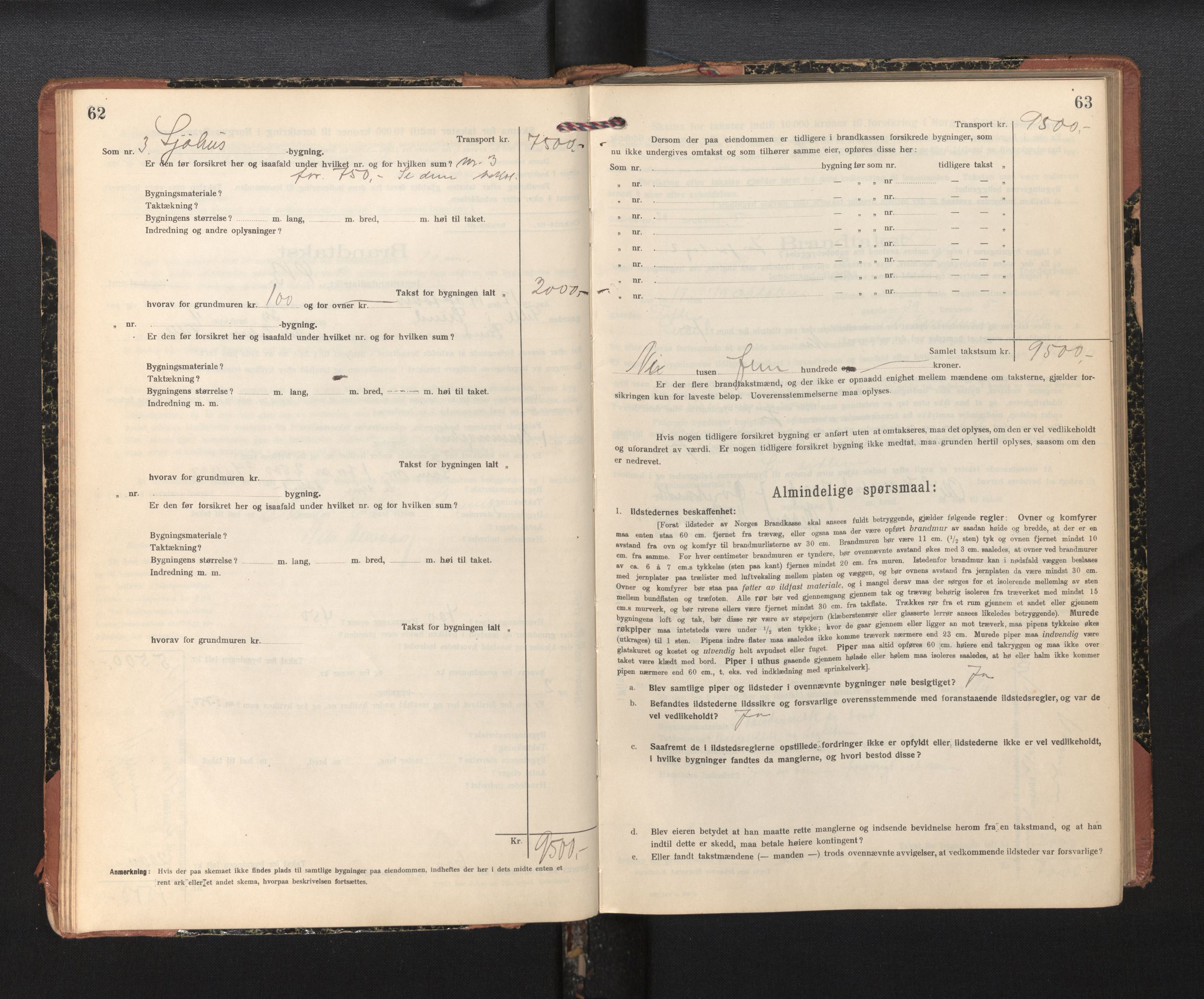 Lensmannen i Sund og Austevoll, SAB/A-35201/0012/L0004: Branntakstprotokoll, skjematakst, 1917-1949, s. 62-63