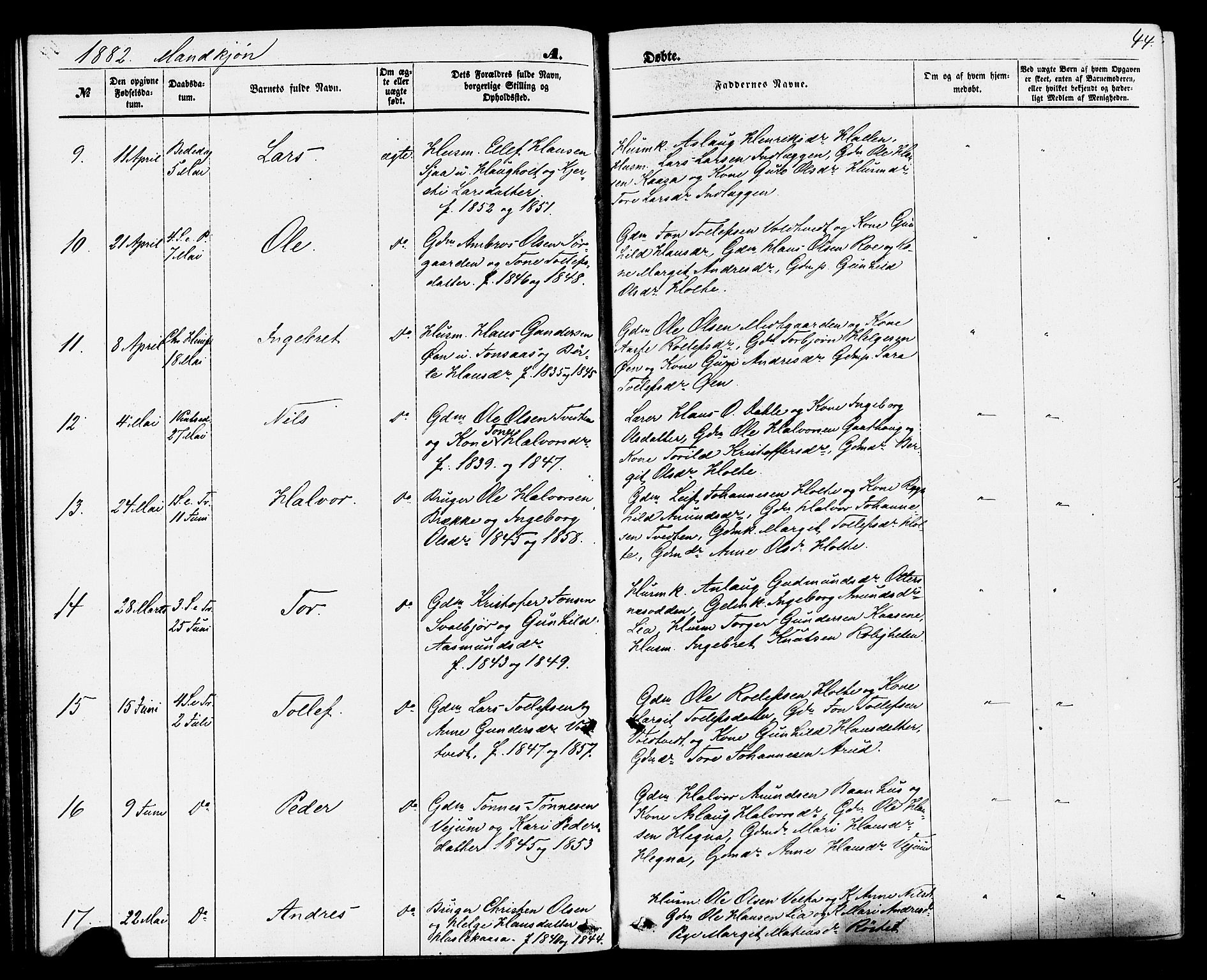 Sauherad kirkebøker, AV/SAKO-A-298/F/Fa/L0008: Ministerialbok nr. I 8, 1873-1886, s. 44